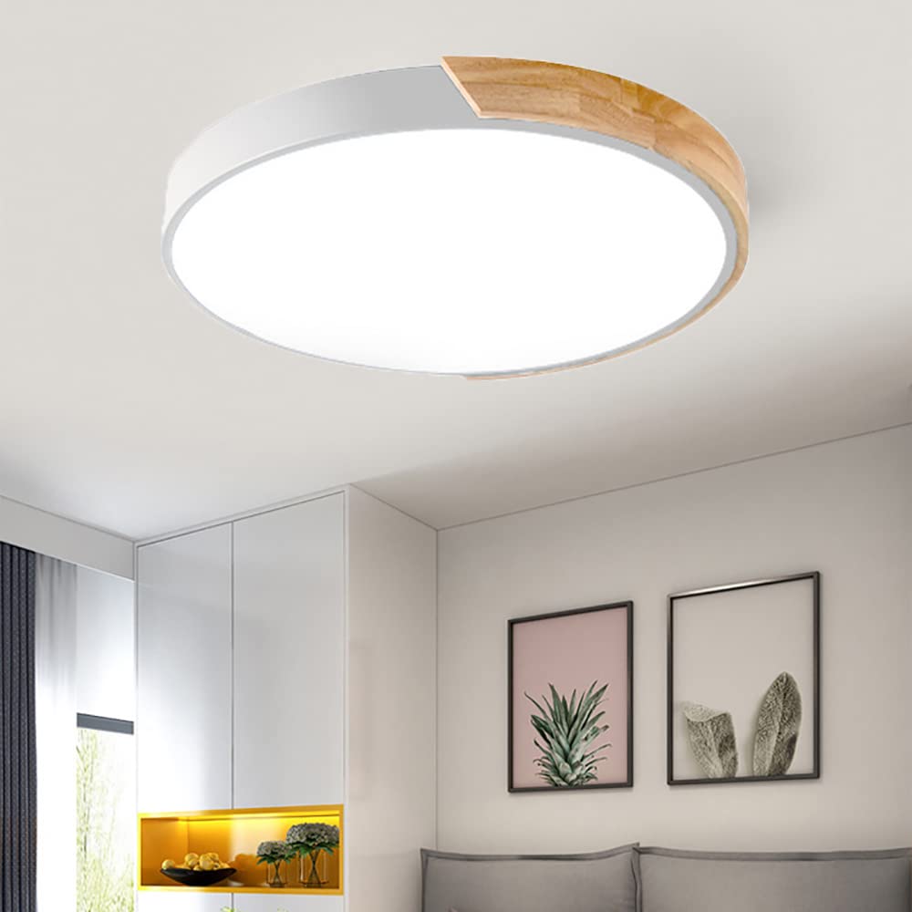 20 Inch LED Flush Mount Ceiling Light Fixture - Dimmable Modern Wood Recessed Lighting, 36W Close to Ceiling, 3000K-6000K Color Temperature - Perfect for Living Room, Bedroom, Kitchen & Office Lighting