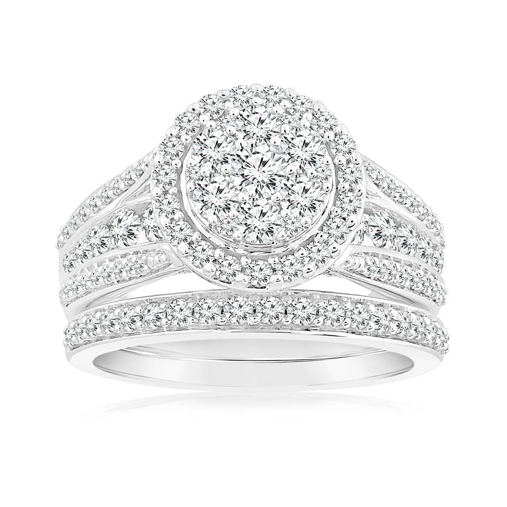 1.30 Carat Diamond Bridal Ring Set in 10K White Gold - Elegant Wedding & Engagement Jewelry for Women - Perfect for Proposals, Anniversaries & Special Occasions