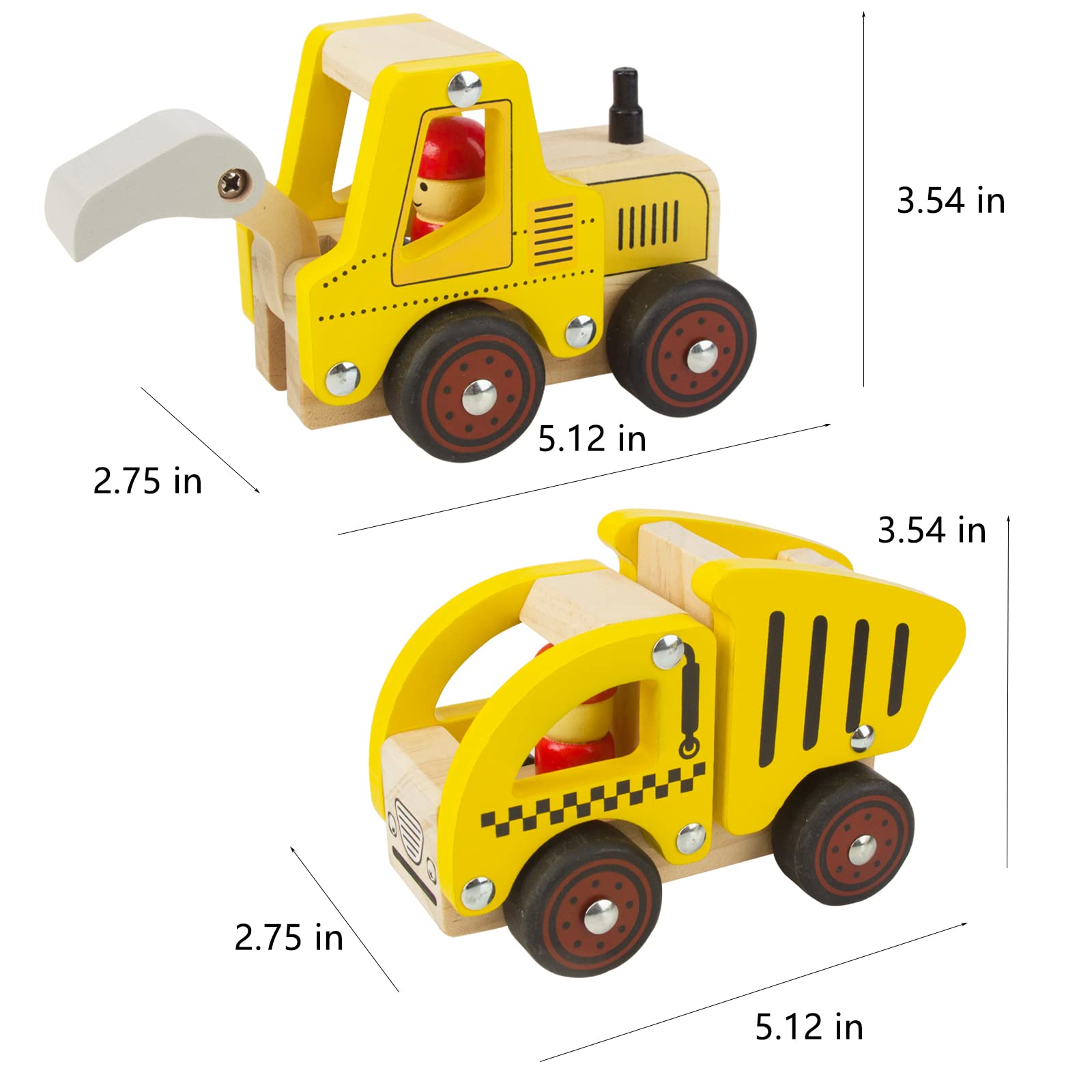 Wooden Push Car Toys for Toddlers 18 Months - 2 Pack Baby Vehicle Toys with Excavator & Truck - Hand Push Cars for 2 Year Old Boys & Girls - Perfect for Indoor Play, Outdoor Activities & Early Childhood Development