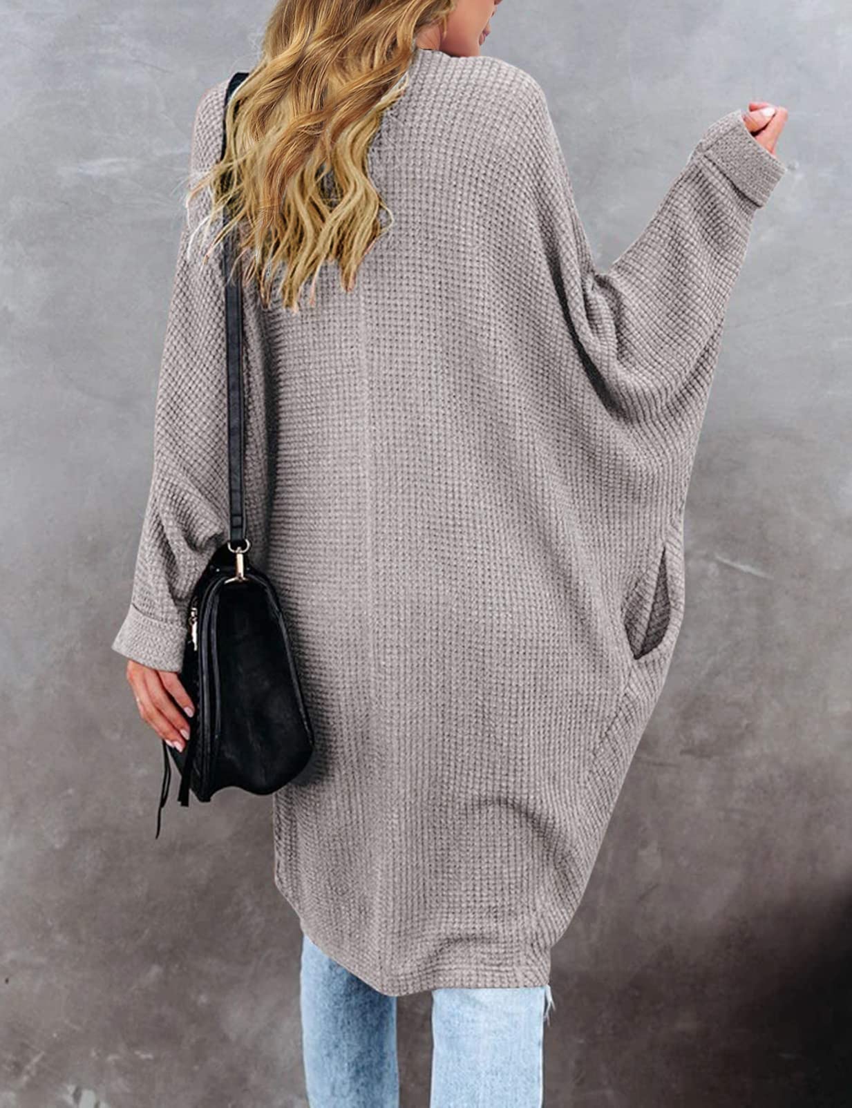 MEROKEETY Women's 2025 Fall Waffle Knit Batwing Long Sleeve Cardigan - Loose Open Front Sweater Coat for Casual Outfits & Layering in Cool Weather