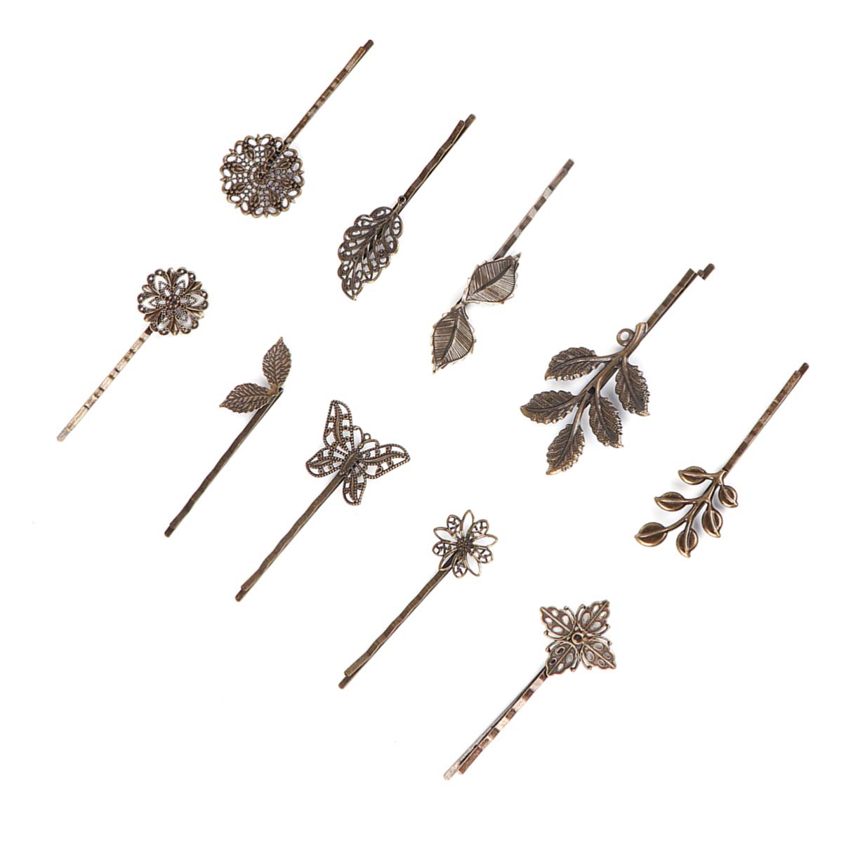 EXCEART 10-Piece Vintage Bronze Leaf Flower Alligator Hair Clips Set - Retro Alloy Hairpins for Women & Girls - Mixed Patterns Hair Accessories for Parties, Weddings & Everyday Styling