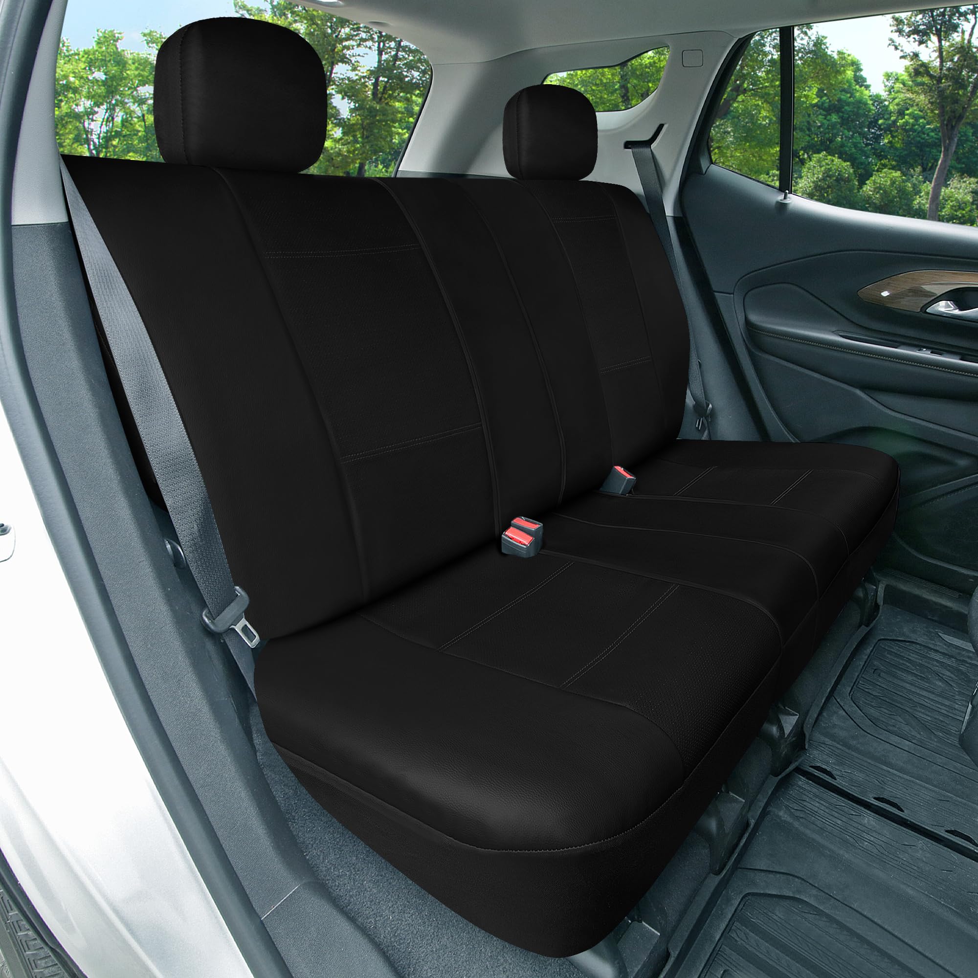 Premium FH Group Full Set Faux Leather Car Seat Covers - Universal Fit for SUV & Sedan - Low Back Front & Split Bench Rear Seats - Airbag Compatible - Black - Perfect for Daily Commute & Road Trips