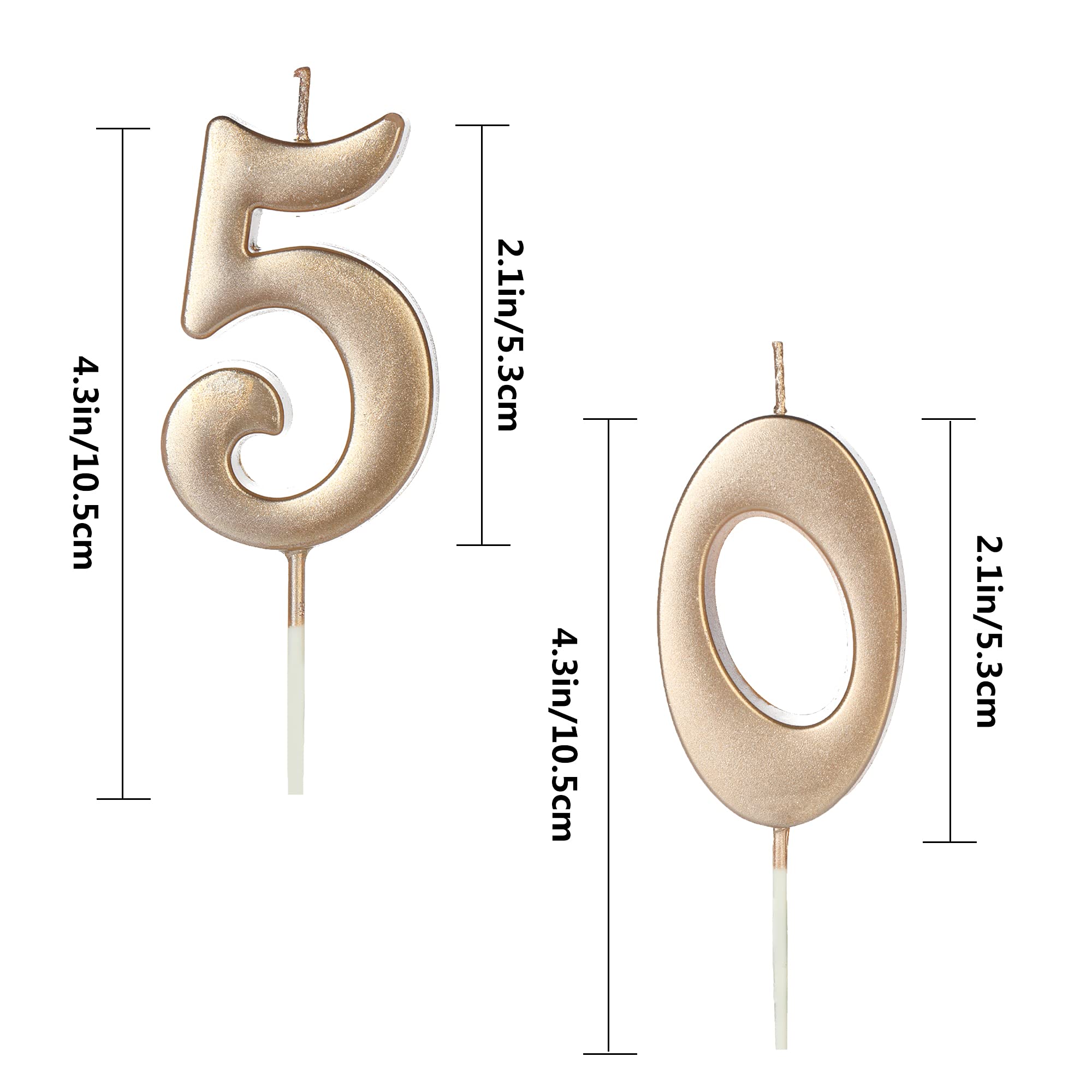 Champagne Gold 50th Birthday Candles for Cake - Set of 5 Glitter Number 50 Candles for Anniversary Party Decorations (Perfect for Women, Men & Kids Celebrations) - Ideal for Birthday Cakes, Anniversary Parties & Special Occasions