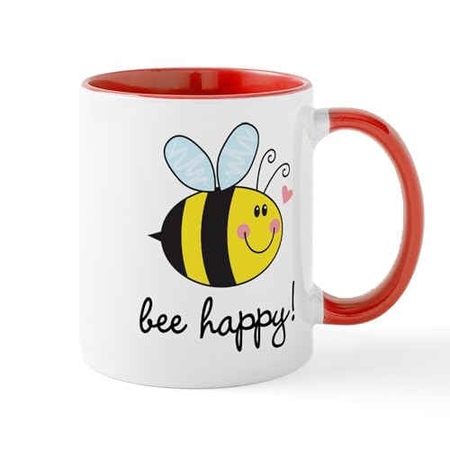 White/Red Inside - Bee Happy Mugs