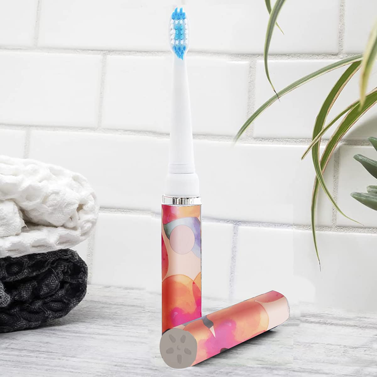 Pop Sonic Electric Toothbrush for Kids & Adults - Pink Watercolor Travel Toothbrush with 2 Speed Modes (15,000-30,000 RPM), DuPont Nylon Bristles, AAA Battery Powered - Perfect for Home, Travel & Daily Oral Care