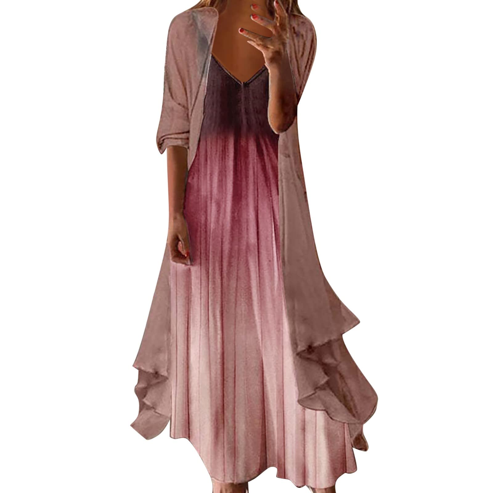 Women's Casual Print V-Neck Sleeveless Dress for Church, Garden Party & Summer Occasions - Flowy Church Dress for Sunday Service, Wedding Guest & Outdoor Events