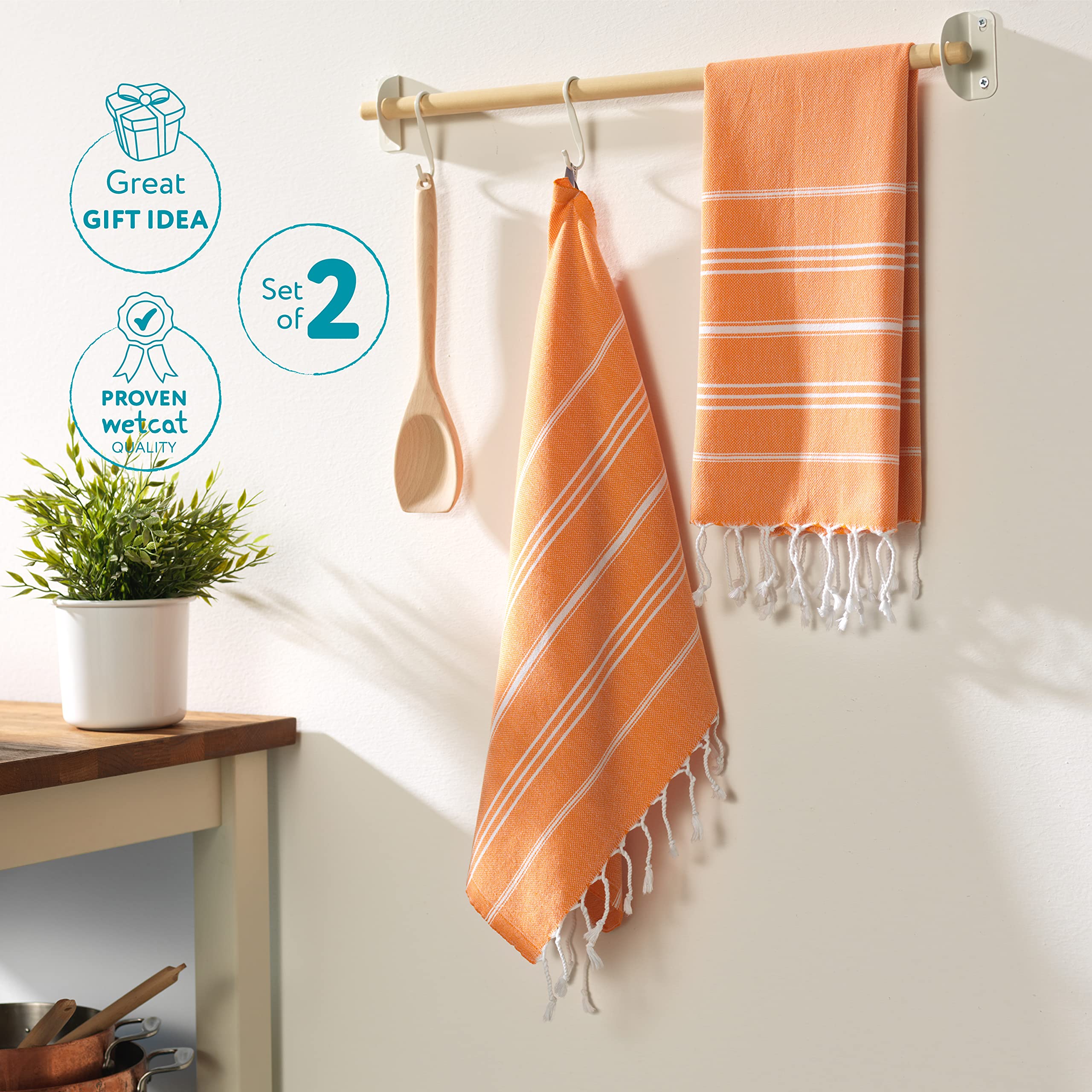Premium WETCAT Turkish Hand Towels Set of 2 - 100% Turkish Cotton, Pre-Washed & Quick Drying (20