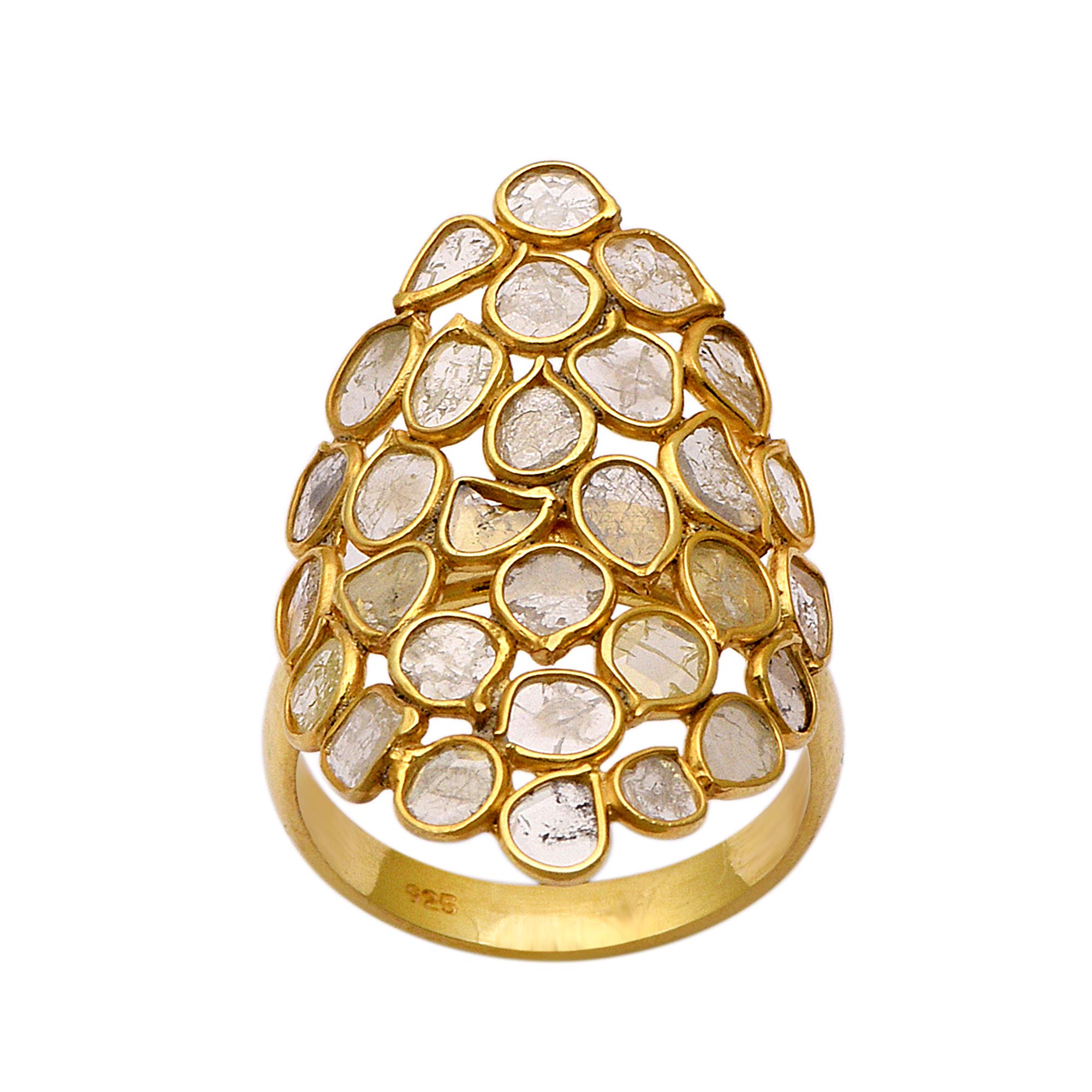 2.00 CTW Natural Uncut Diamond Polki Handmade Cluster Ring - 925 Sterling Silver 14K Gold Vermeil Bridal Jewelry | Perfect for Weddings, Engagements & Special Occasions