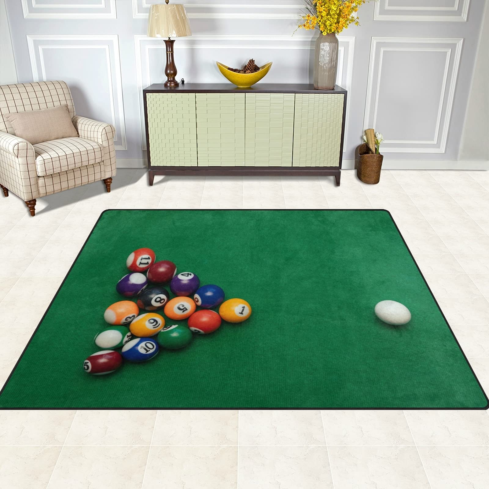 ALAZA American Billiards Pool Table Area Rug - 7' x 5' Green Felt Design Rug for Living Room, Bedroom, Game Room - Perfect for Billiards Enthusiasts & Home Decor