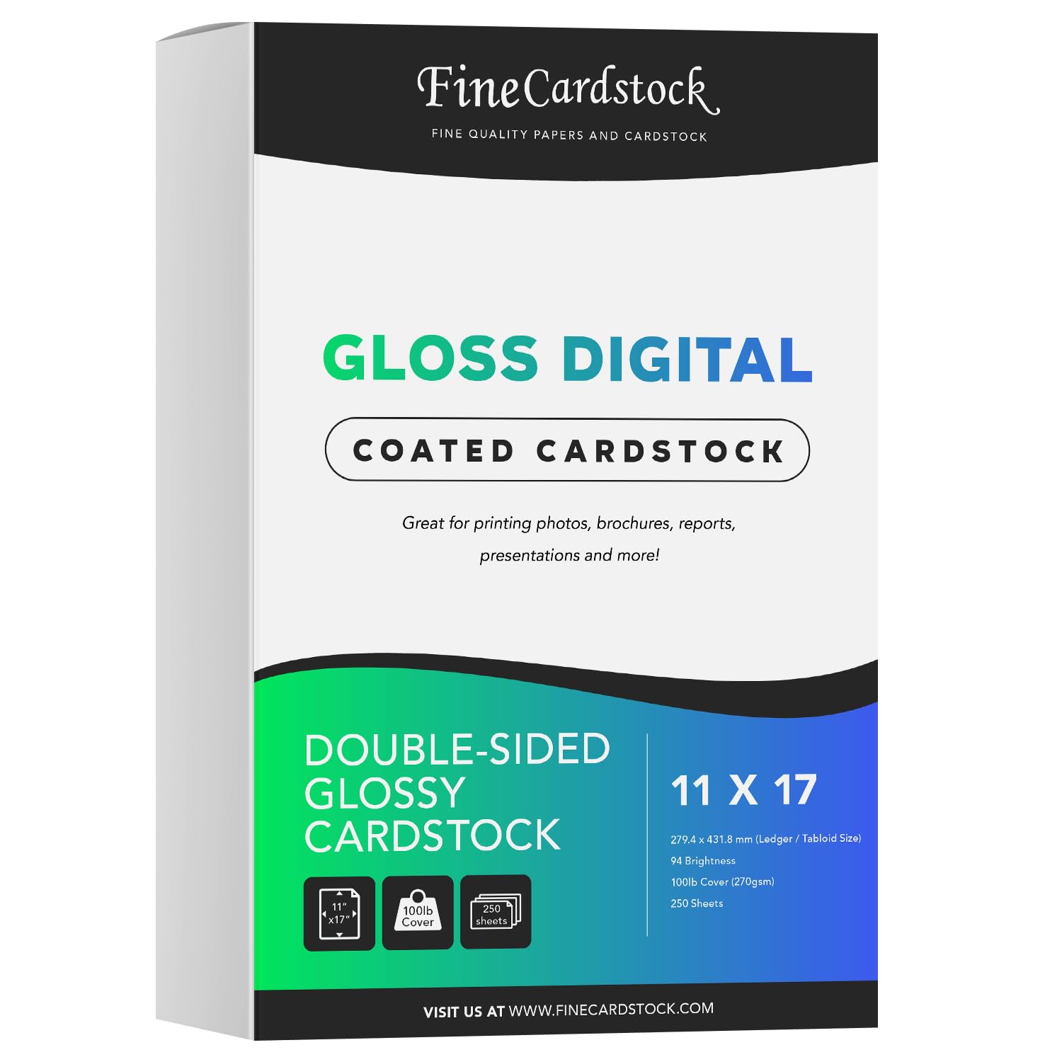 Premium Double-Sided Glossy C2S Cardstock Paper 11x17 Inches - 100lb Cover (270gsm) for Laser Printing | Acid-Free Coated Finish | 250 Sheets | Perfect for Business Cards, Flyers, Brochures & Professional Marketing Materials - Ideal for Office, Print Shops & Creative Projects