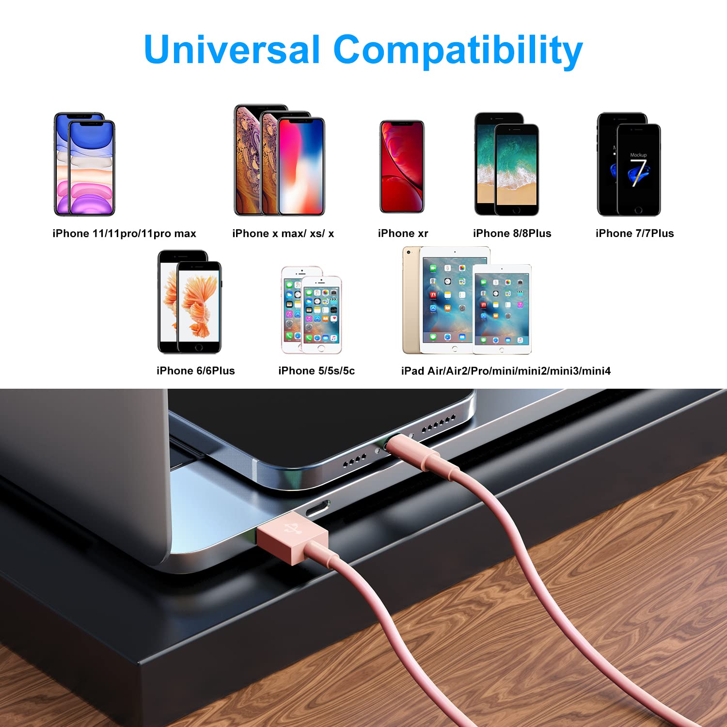 Apple MFi Certified 2-Pack Lightning to USB Cables (2m) - Fast Charging for iPhone 13/12/11/X/8/7/6 & iPad - Home & Travel Use