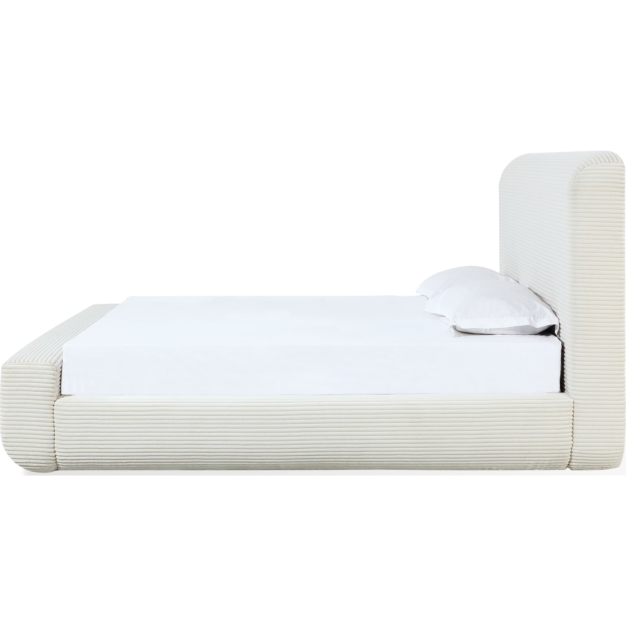Wisteria Upholstered Platform Bed - Frosty Corduroy Fabric Queen Size Bed Frame with Wooden Slats Support | Perfect for Modern Bedroom, Guest Room & Apartment