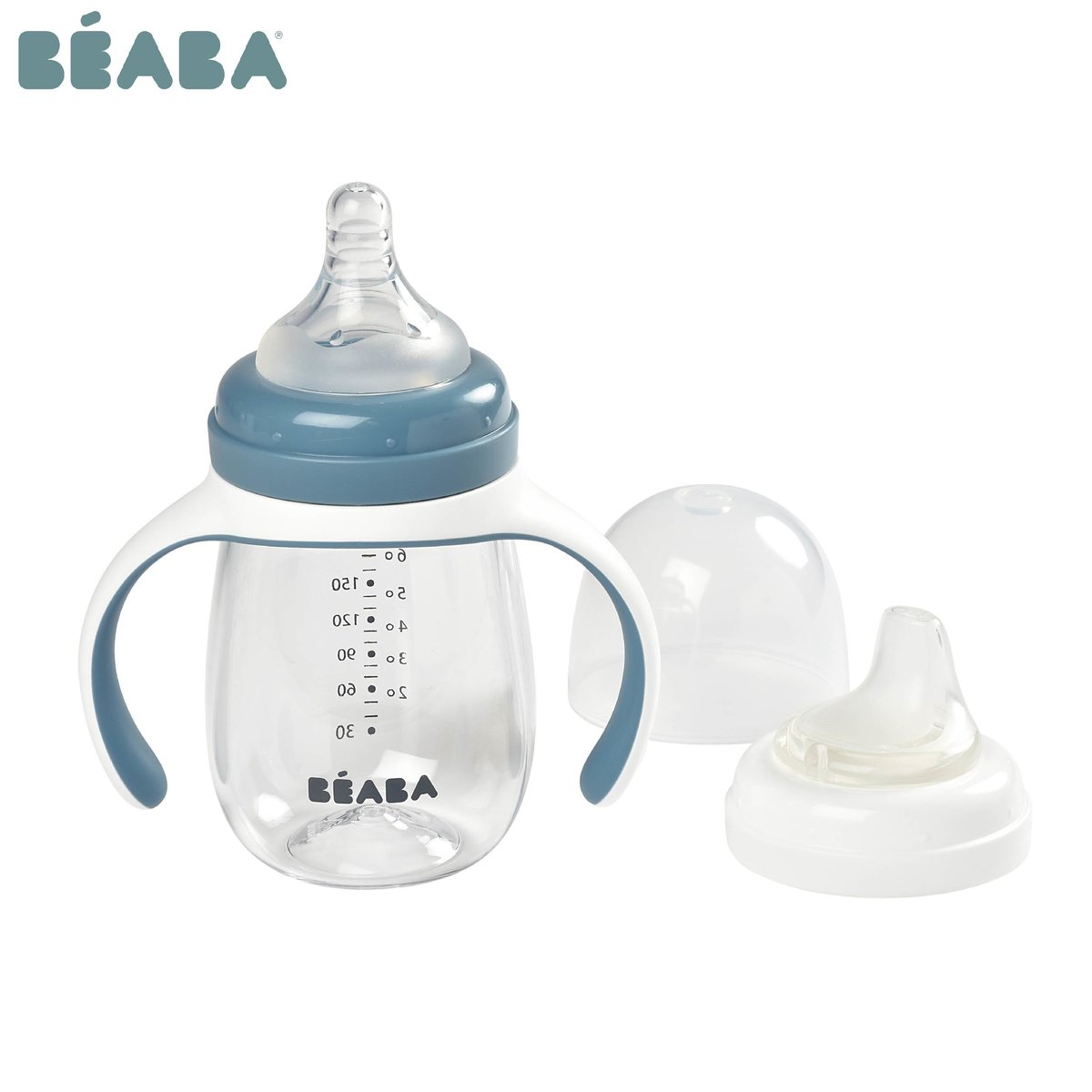 Beaba 2-in-1 Silicone Sippy Cup with Nipple & Spout - 210ml Baby Training Cup for Smooth Transition from Bottle to Cup - BPA Free, Leak Proof for Toddlers (Ideal for Home, Travel & Daycare Use)