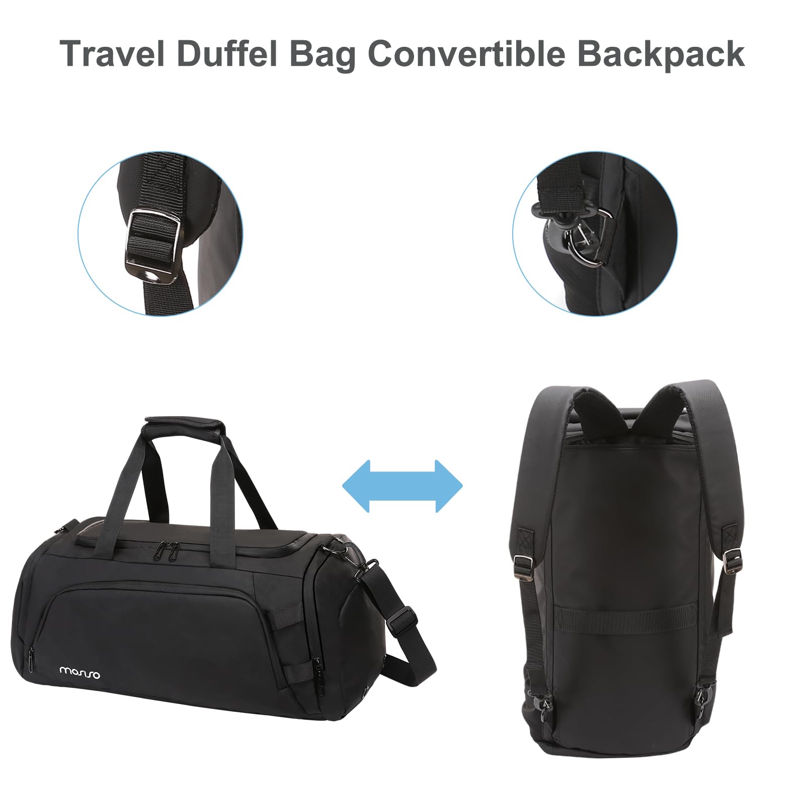 MOSISO Convertible Gym & Travel Duffel Backpack for Women & Men - Sports Workout Bag with Wet Pocket & Shoe Compartment - Perfect for Fitness, Yoga, Dance & Weekend Travel - Black