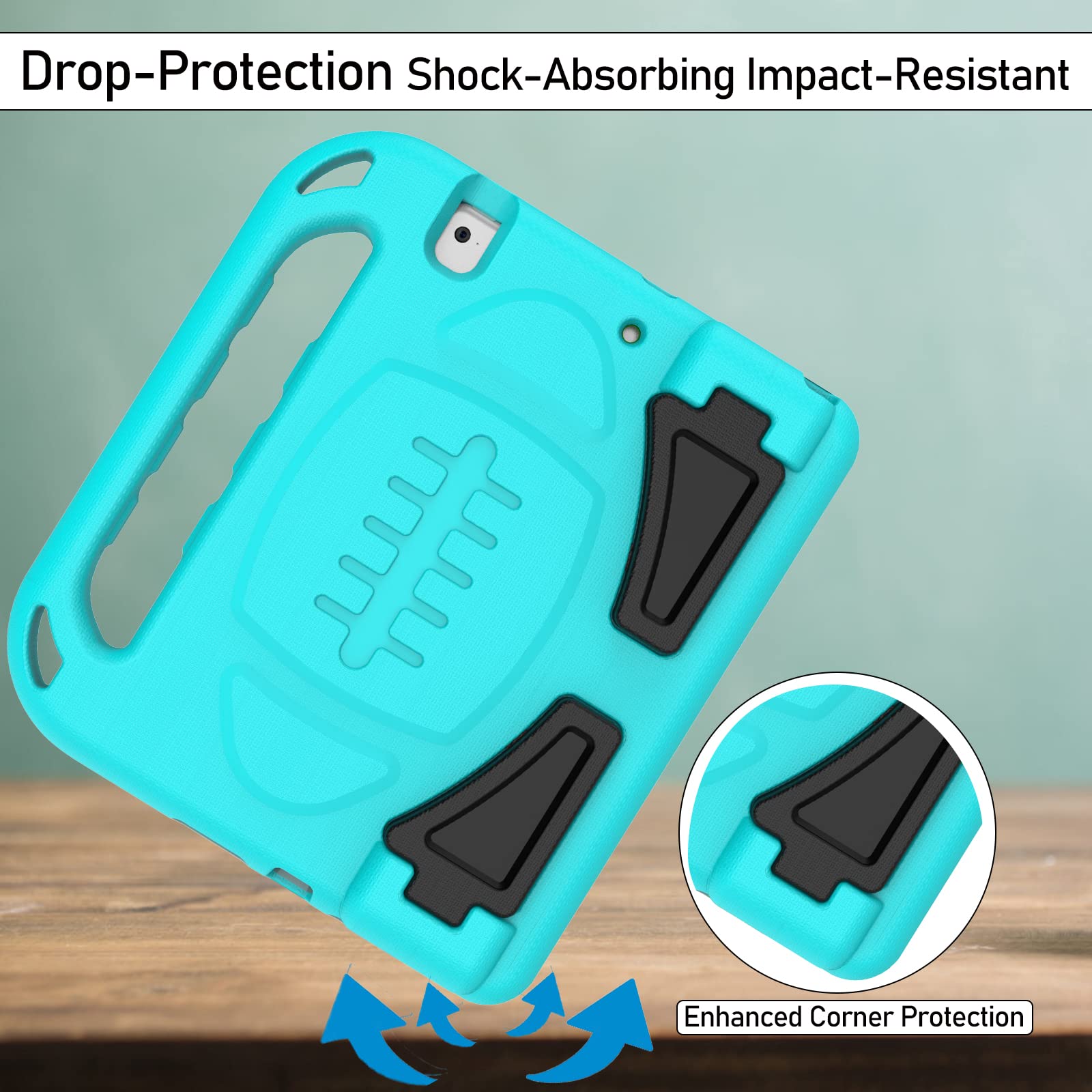 LTROP Shockproof Kids iPad Case for iPad 6th/5th Generation & Air 2 (9.7 Inch 2018/2017 Models) - Built-in Screen Protector, Handle Stand - Teal Blue | Perfect for Home Learning, Travel & Playtime Protection