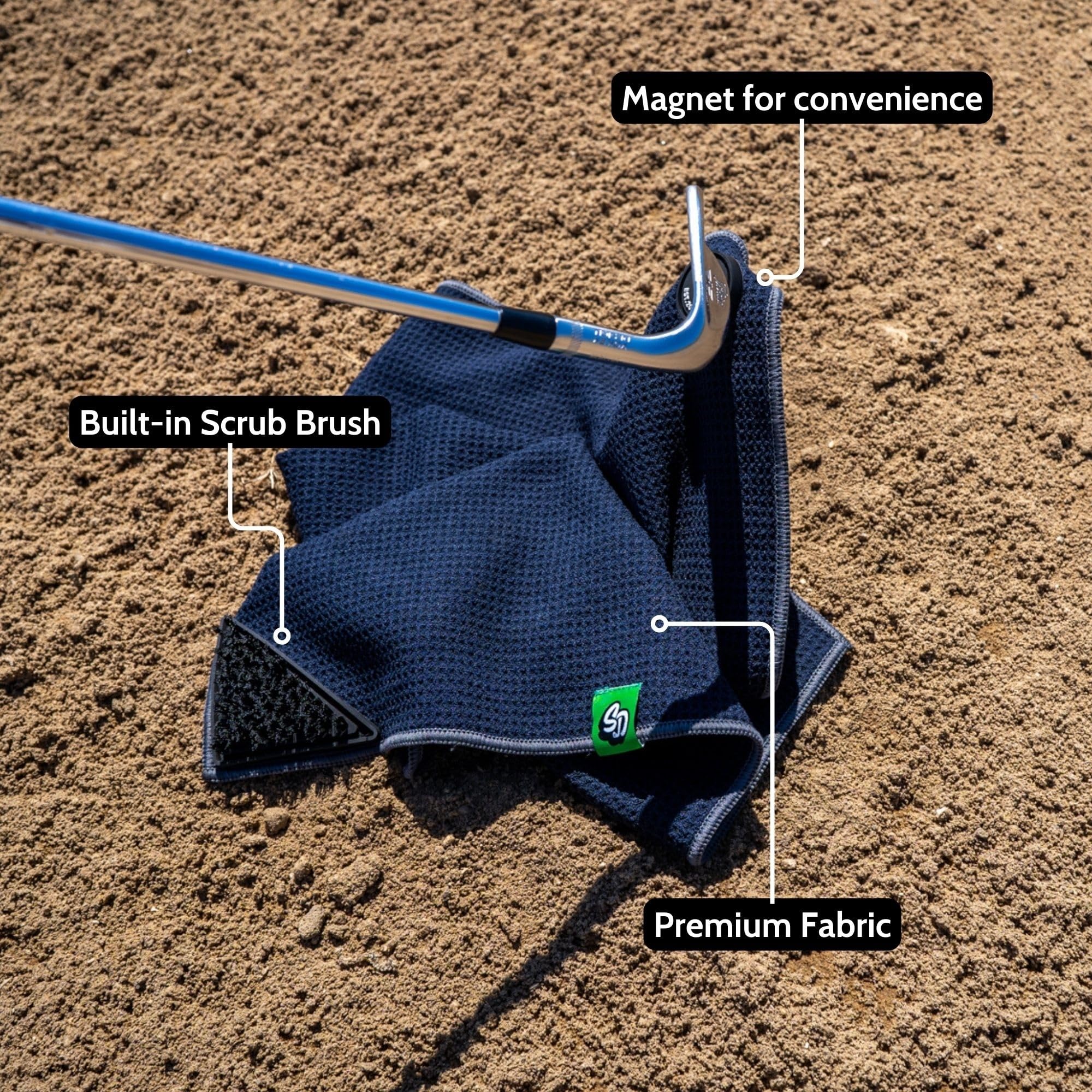 Premium Scrub Doctor Golf Towel with Built-in Club Scrub Brush & Magnet - Thick Waffle Microfiber for Cleaning Golf Club Grooves - Strong Magnetic Hold for Golf Carts & Clubs - Perfect for Practice, Tournaments & On-Course Cleaning