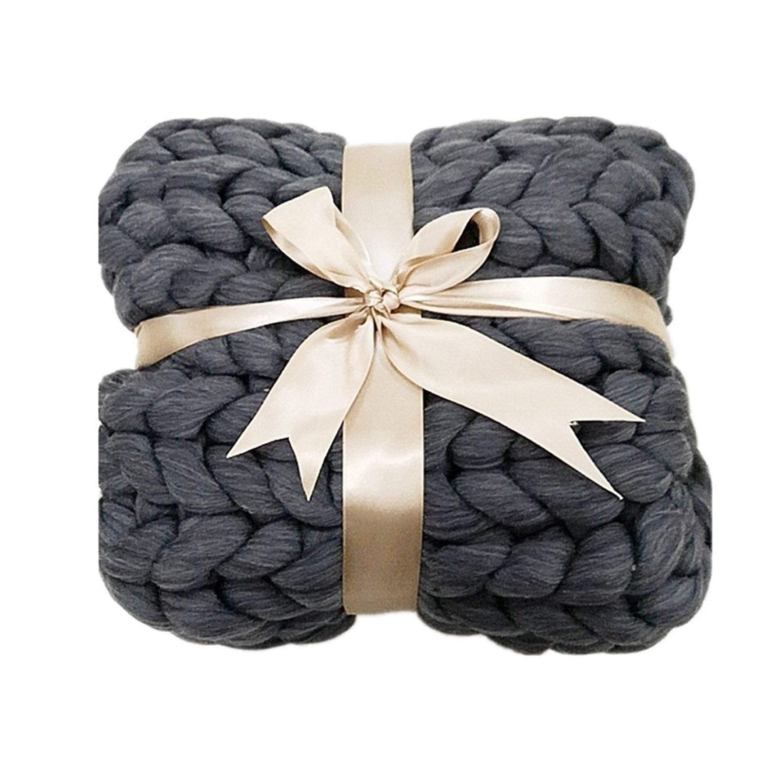 Chunky Knitted Throw Blanket - Handmade Cozy Vegan Yarn Blanket for Couch, Bed, Sofa - Soft Warm Home Decor Gift (Dark Gray, 51x67 Inches) - Perfect for Lounging, Netflix Nights & Winter Snuggles
