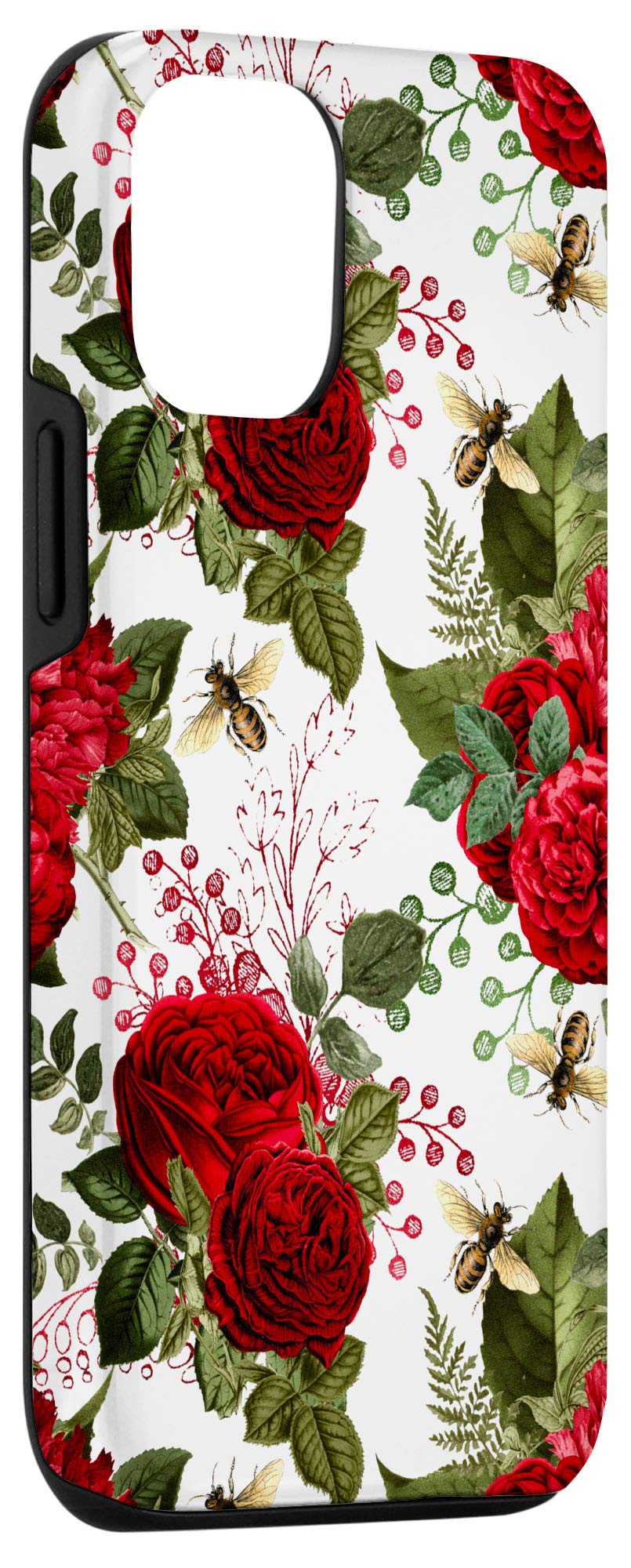 Premium iPhone 12/12 Pro Case with Elegant Bees & Red Roses Design - Slim Protective Phone Cover for Women & Men - Perfect for Daily Use, Work, Travel & Outdoor Activities