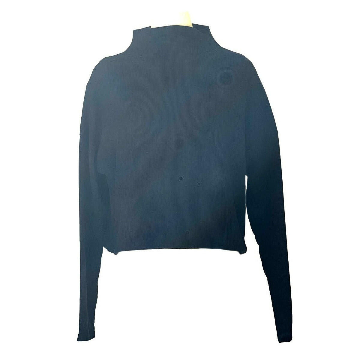 Essential Ribbed Mock Neck Long Sleeve T-Shirt for Women - Soft Stretch Cotton Blend, Charcoal Gray - Perfect for Layering, Casual Outfits & Everyday Wear