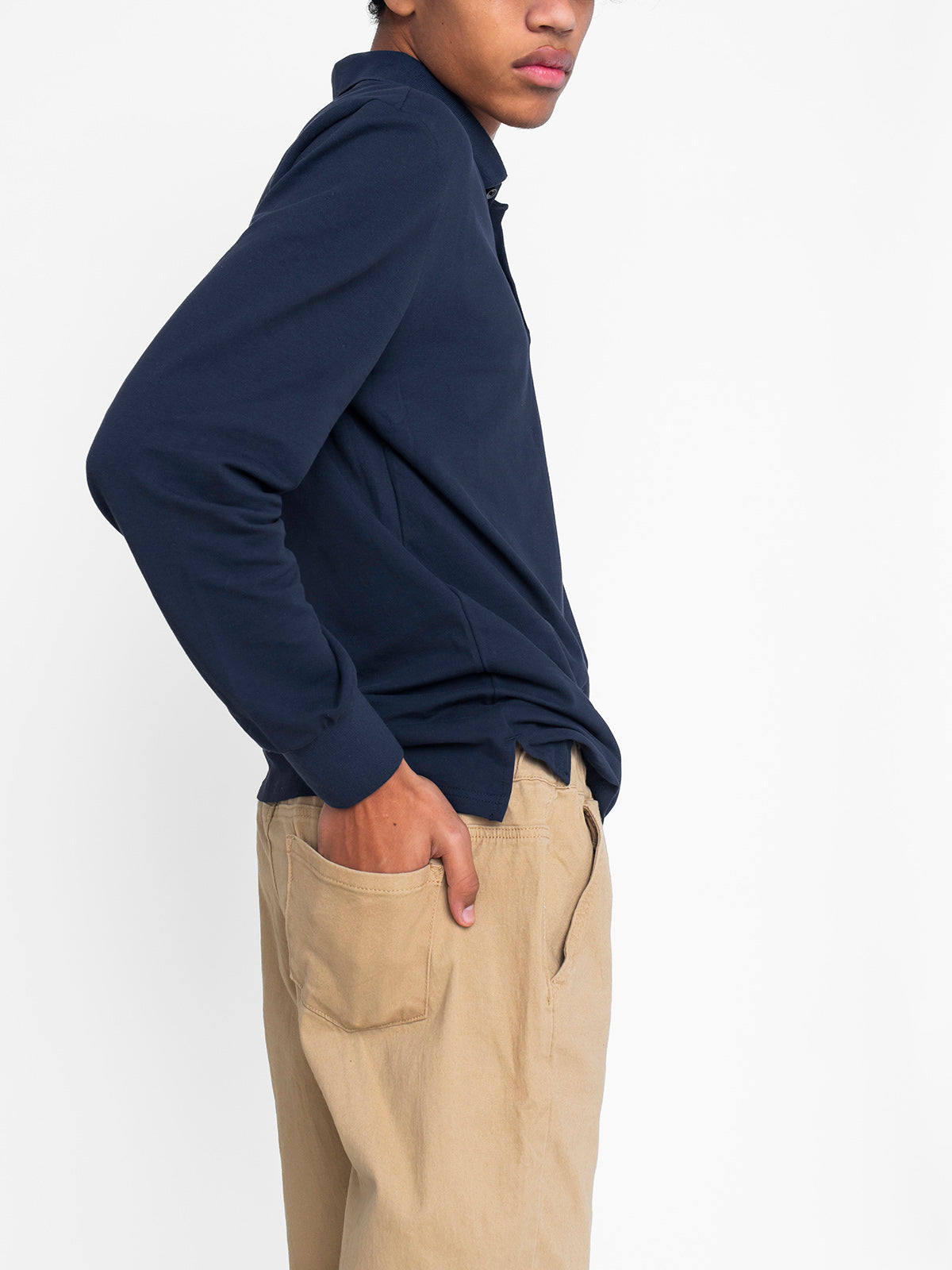 Men's Classic Long Sleeve Polo Shirt - Soft Cotton Comfort Fit Casual Work Shirt in Navy Blue | Office, Golf, Business Casual Wear