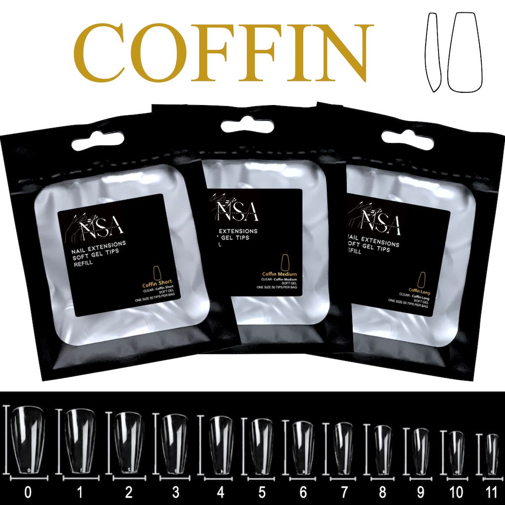 Soft Gel Nail Tips Refill Kit - 50pcs Coffin Shape for DIY Manicure & Nail Art - Perfect for Home, Salon, and Professional Use