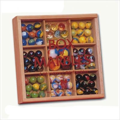 Premium Wooden Box of Marbles - Classic Glass Marble Set for Kids & Collectors - Perfect for Games, DIY Crafts & Home Decor (FS-USA 93605)