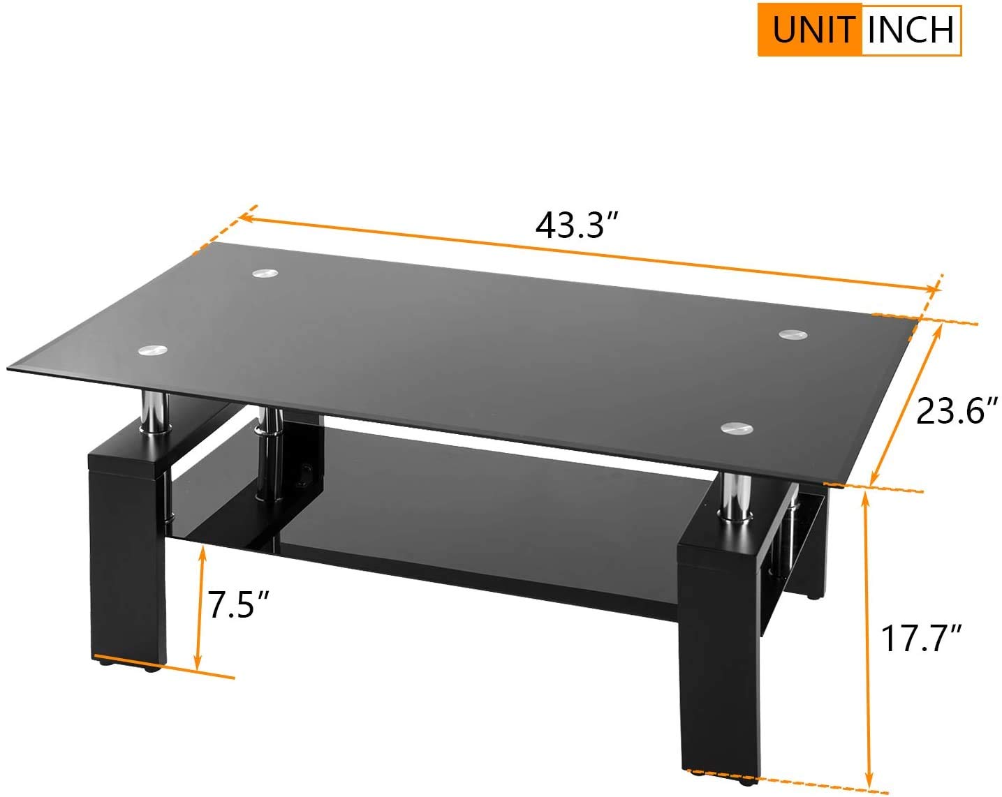 Upgraded Modern Glass Top Cocktail Coffee Table with Storage Shelf - 43 Inch Rectangle Living Room Center Table with Wood Legs - Perfect for Sofa Side, Lounge Decor & Small Space Furniture Arrangement