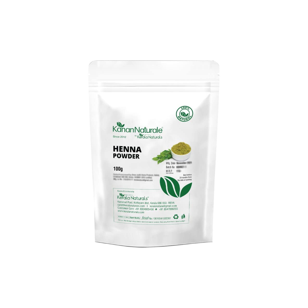 Kerala Naturals Pure Henna Powder 200g - 100% Natural Hair Dye for Conditioning & Coloring - Perfect for DIY Hair Treatments, Mehndi Designs & Body Art
