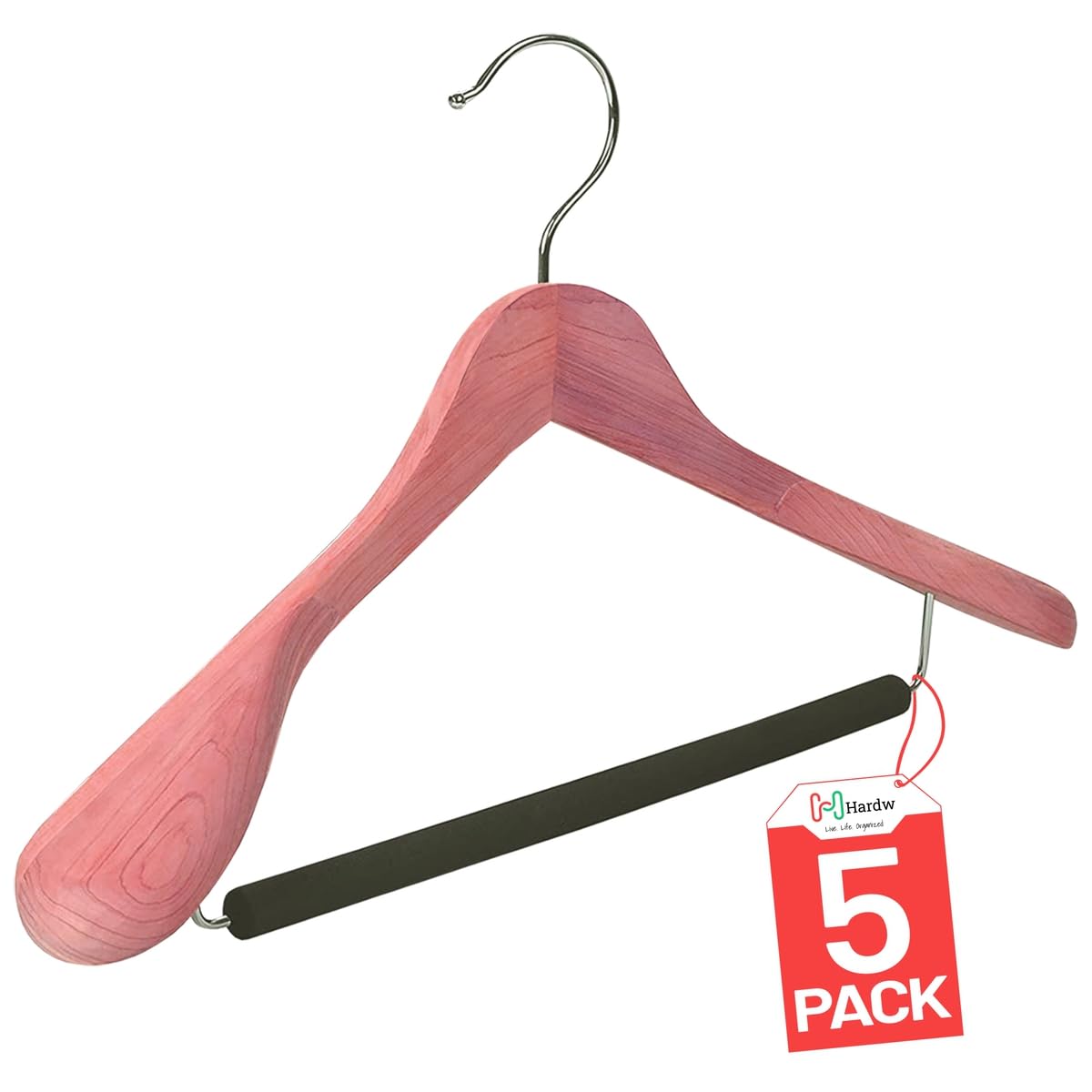 Premium 5-Pack Cedar Wood Hangers for Closet - Extra Wide Non-Slip Padded Suit Hangers with 360° Swivel Hook - Natural Aromatic American Cedar for Coats, Dresses & Jackets - Ideal for Luxury Wardrobe Organization & Fragrant Clothes Storage