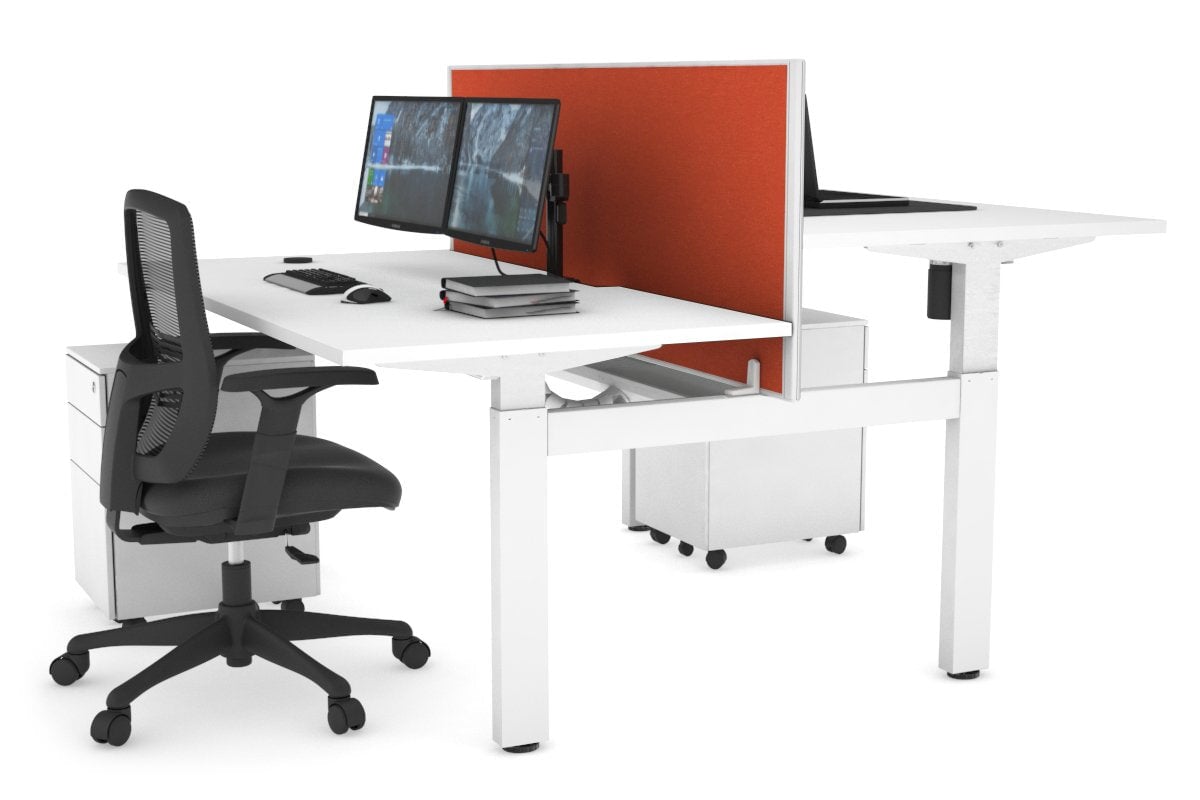 Adjustable Height 2-Person H Bench Workstation - White Frame (1200L x 800W) with Cable Management | Perfect for Office, Home Workspace & Collaborative Environments