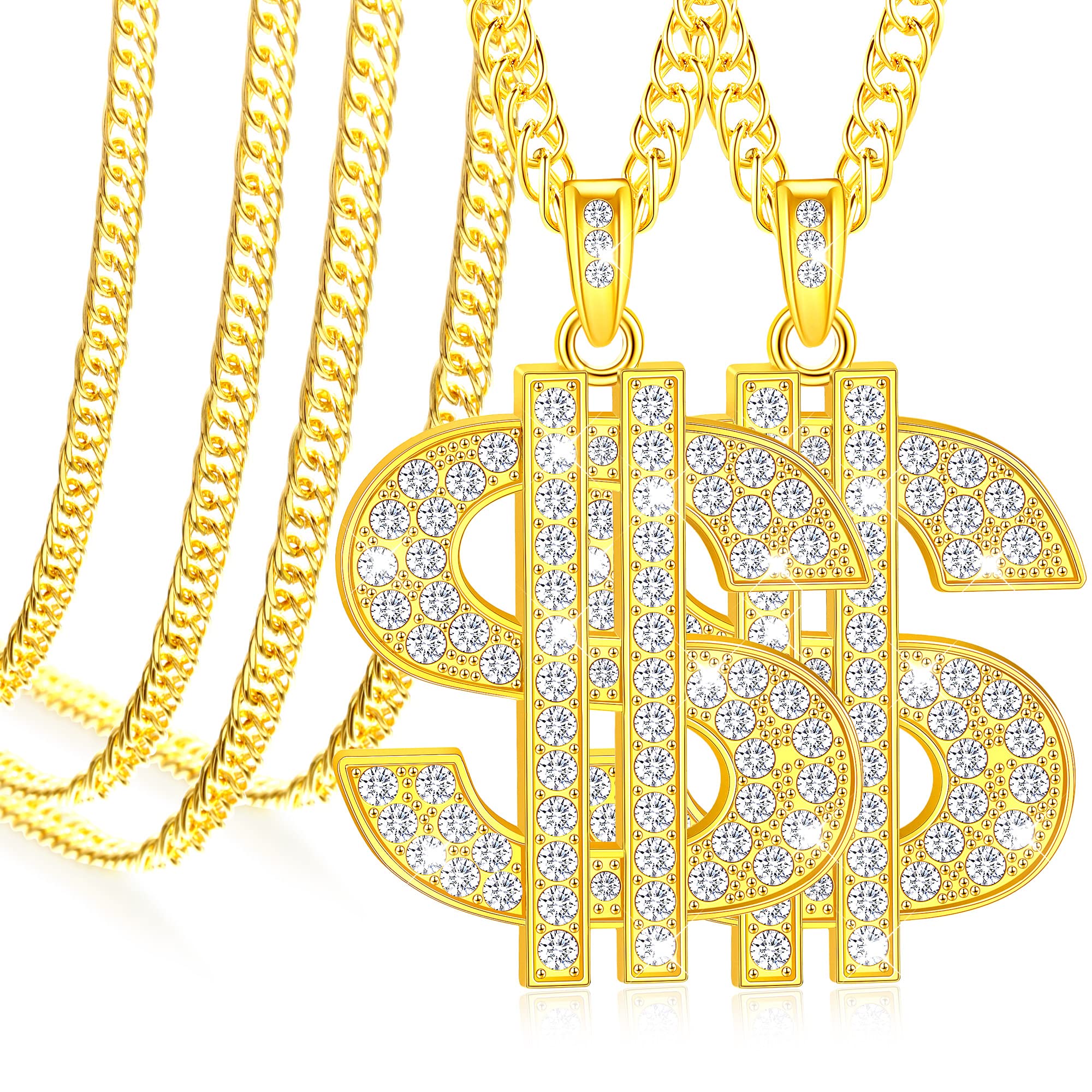 Tatuo 2-Piece Gold Plated Chain Necklace Set for Men with Dollar Sign Pendant - Hip Hop Jewelry for Streetwear & Urban Fashion | Perfect for Parties, Concerts and Everyday Style