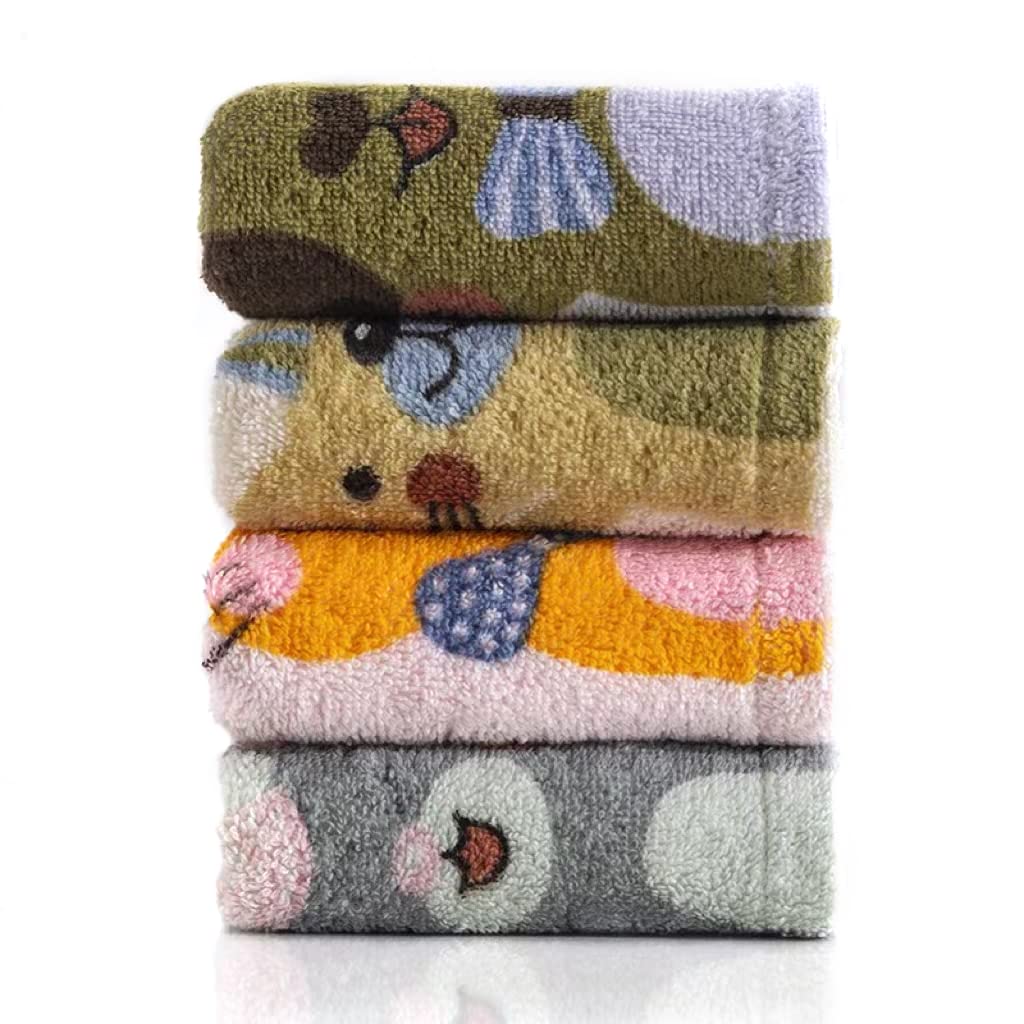 Kissvian 4 Pack Cute Cat Pattern Hand Towels | 100% Cotton Kids Bathroom Towels | Soft Animal Washcloths for Children | Perfect for Bath Time, Nursery Decor & Gentle Skin Care