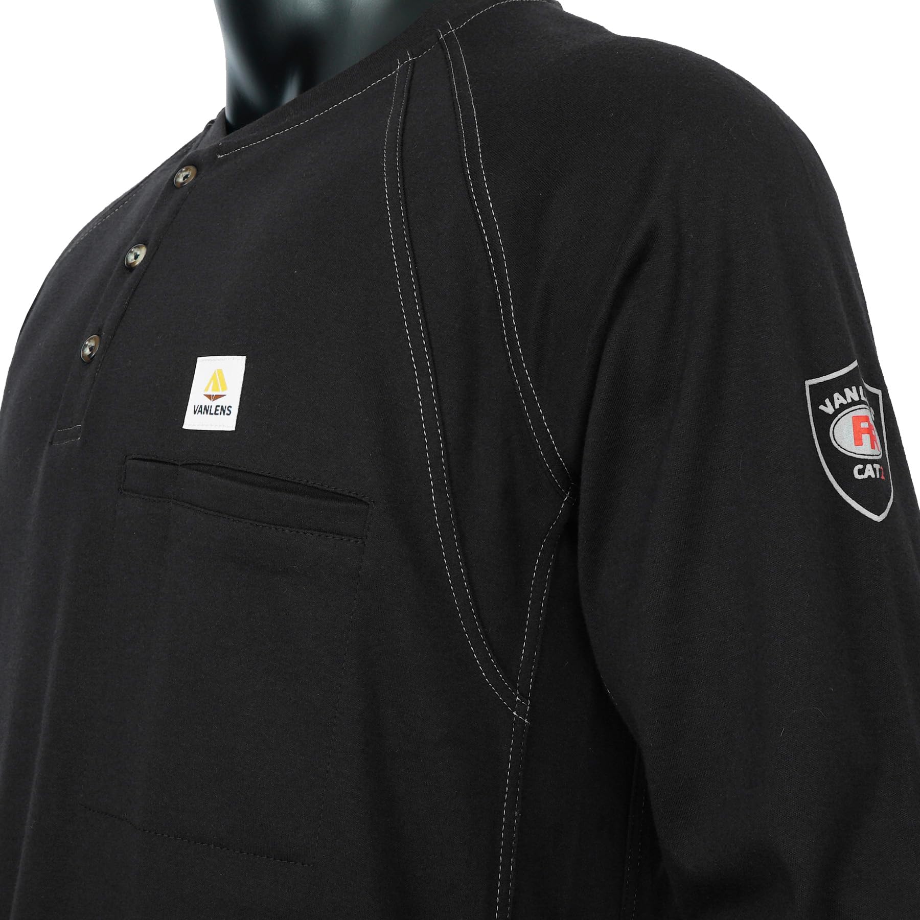 Flame Resistant Men's Shirts - Lightweight 6.5oz Long Sleeve Henley Work Shirts | CAT2 NFPA2112 Certified FR Clothing for Industrial & Outdoor Safety Work