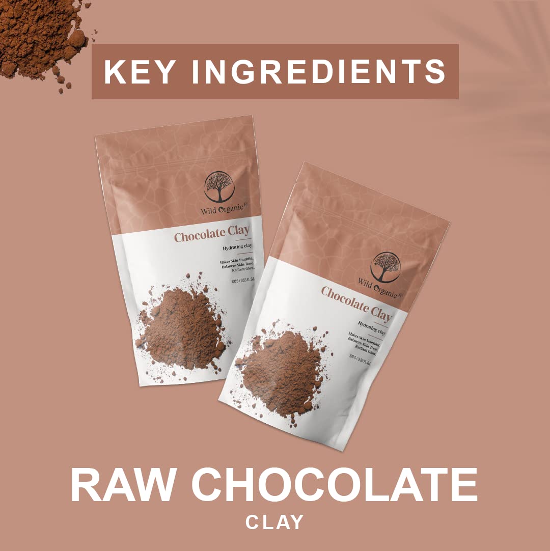 Organic Wild Chocolate Clay Powder - 100g Hydrating & Detoxifying Mask for Skin & Hair - Radiant Glow, Balances Skin Tone, Anti-Aging - Perfect for Spa Day & Self-Care Routine