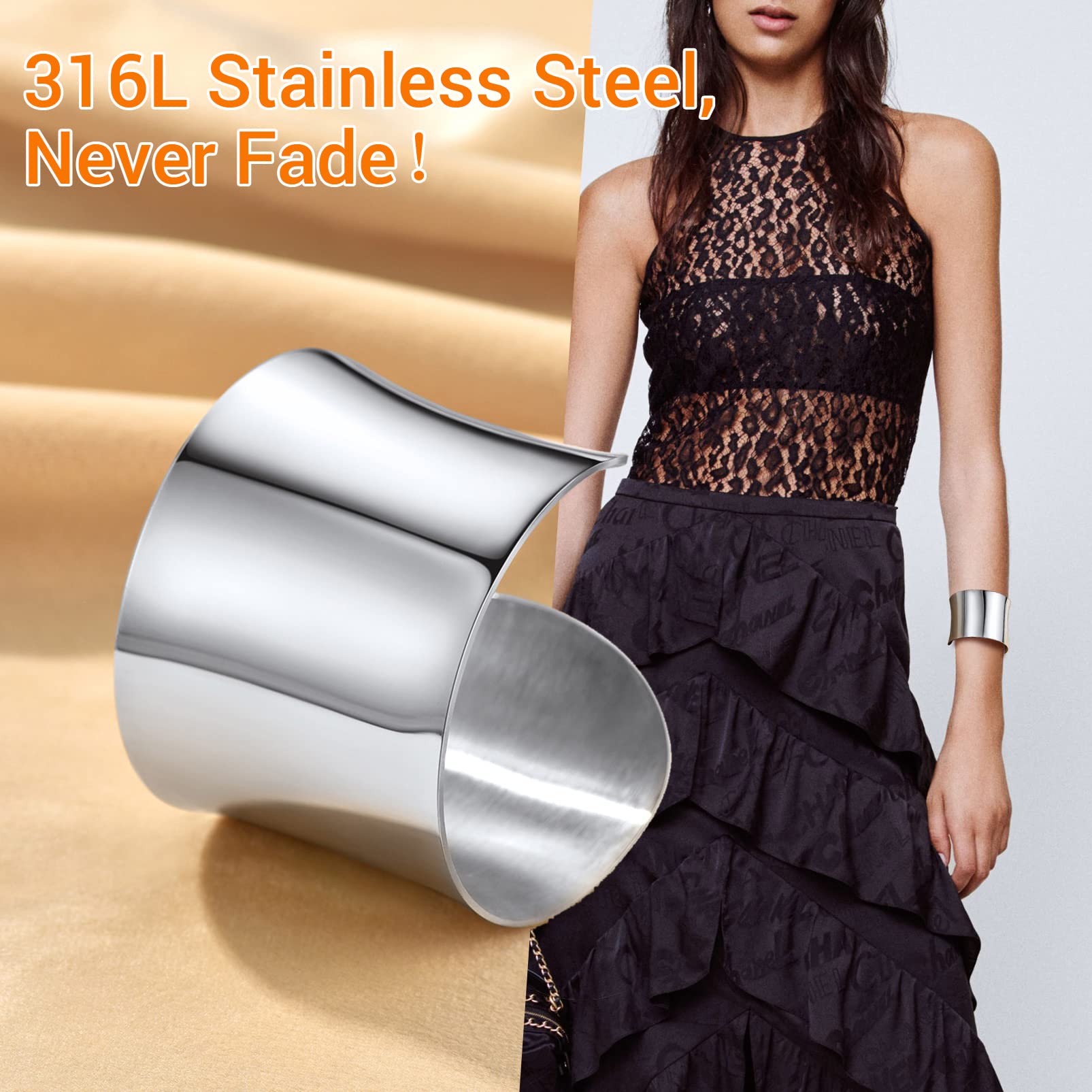 PROSTEEL Women's Bangle Cuff Bracelets - Shiny Gold & Silver Stainless Steel Statement Jewelry - Elegant Gift Box Included - Perfect for Parties, Weddings & Everyday Wear