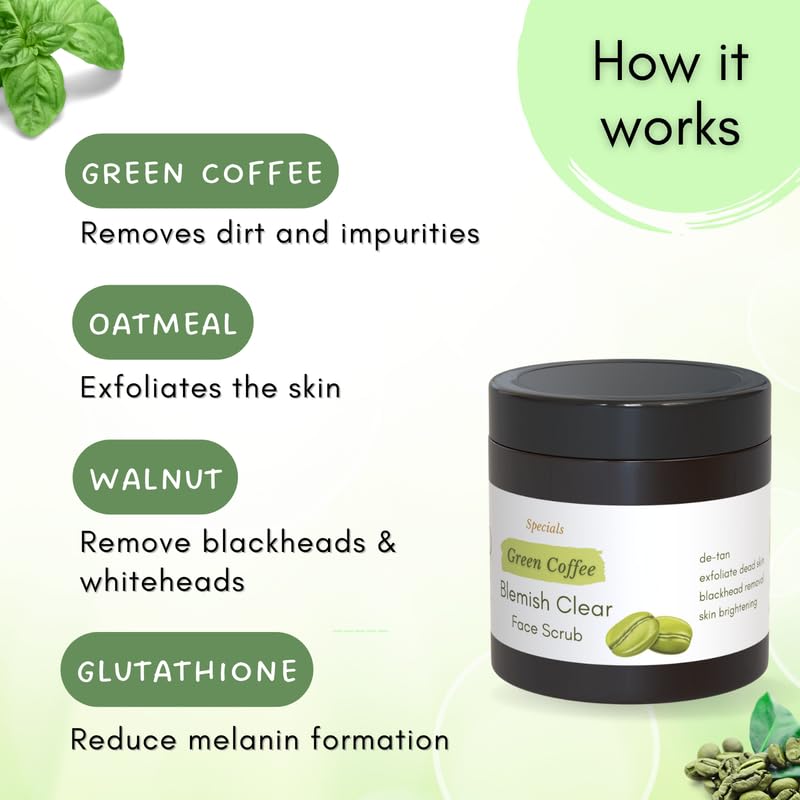 Mystiq Living Green Coffee Face Scrub for Men & Women - 100g | Exfoliating Scrub for Dark Spot Removal, Pigmentation & Skin Brightening | Tan Removal Coffee Scrub | Perfect for Daily Skincare Routine & Acne-Prone Skin