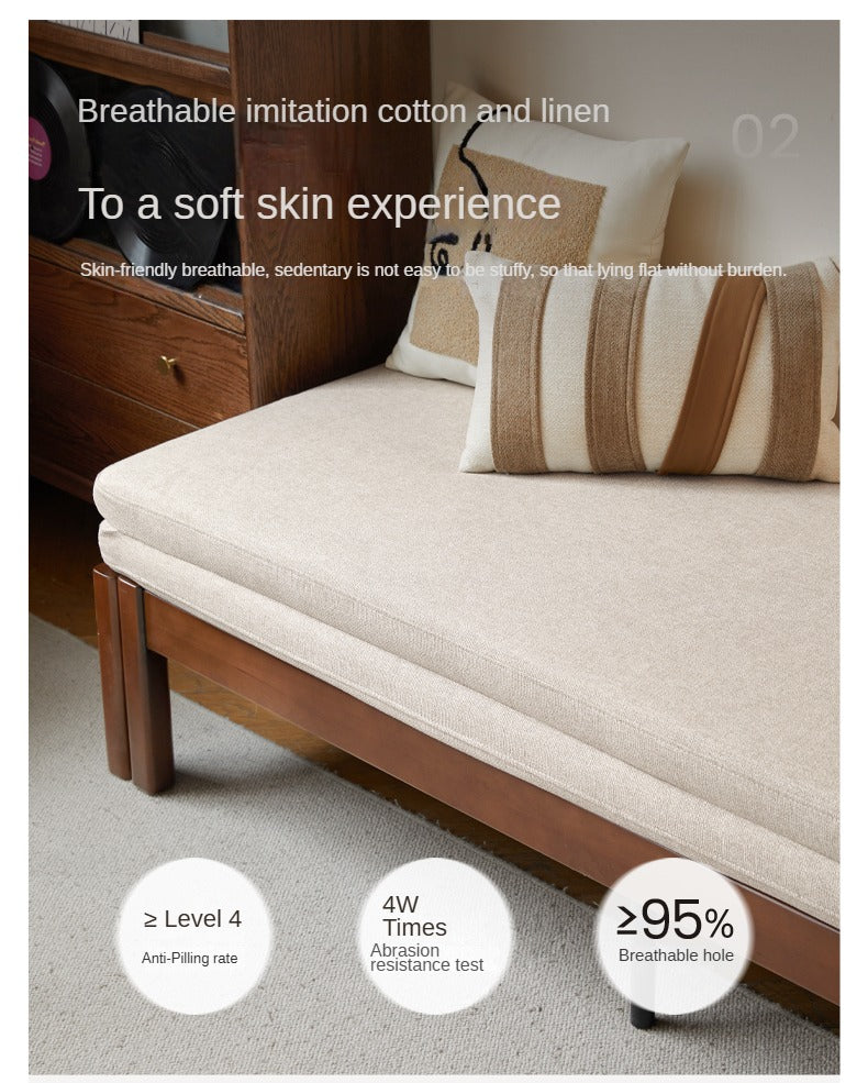 Beech Solid Wood Folding Sofa Bed - Convertible 2-in-1 Furniture for Small Spaces, Guest Room & Studio Apartments