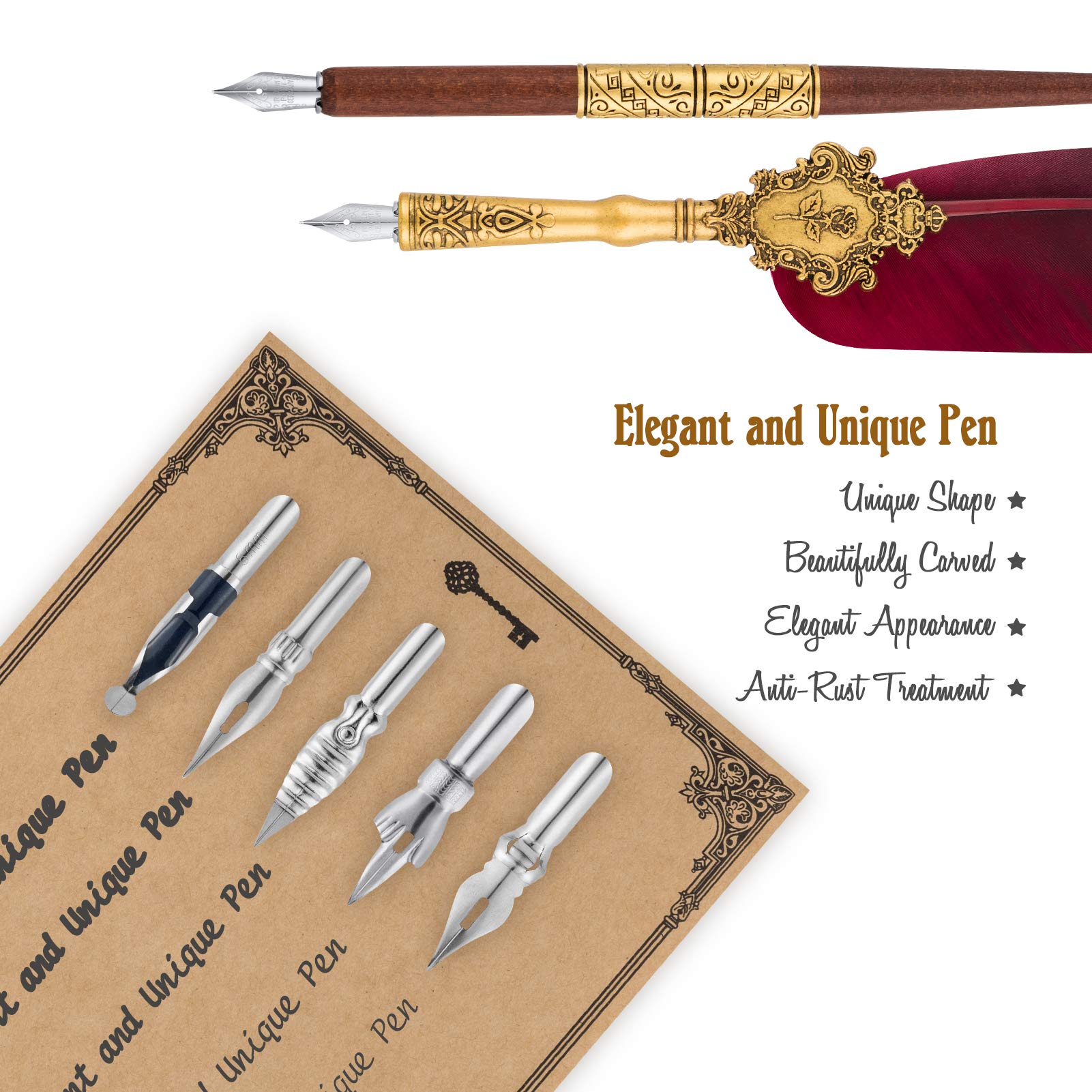 Hethrone Feather Pen and Ink Set - Vintage Calligraphy Dip Pen with Quill Nib for Wedding Invitations, Letter Writing & Artistic Projects
