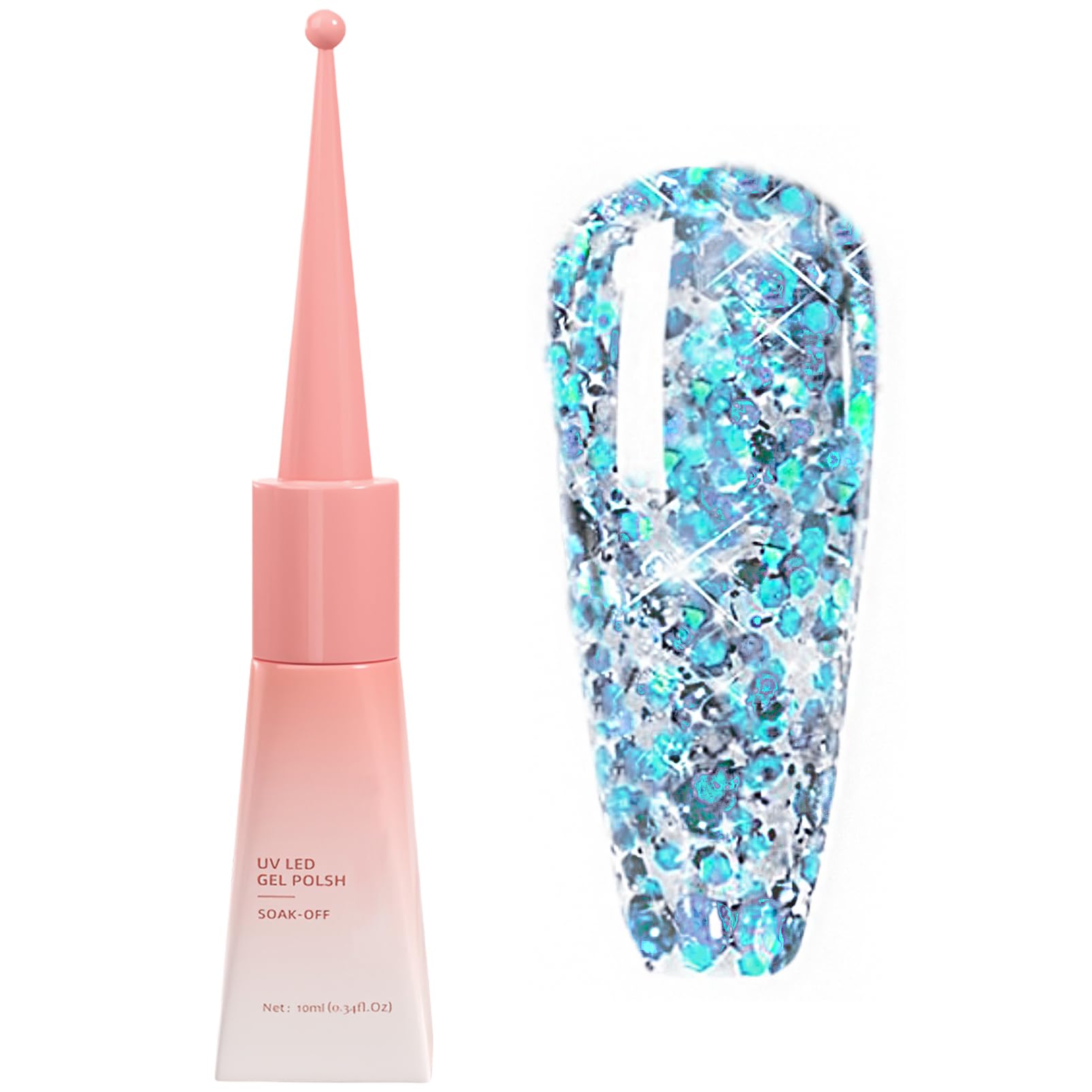 Clear Blue Glitter Gel Polish - Long Lasting Glitter Top Coat for Women & Girls | Confetti Nail Art Polish for Parties, Holidays & Special Occasions