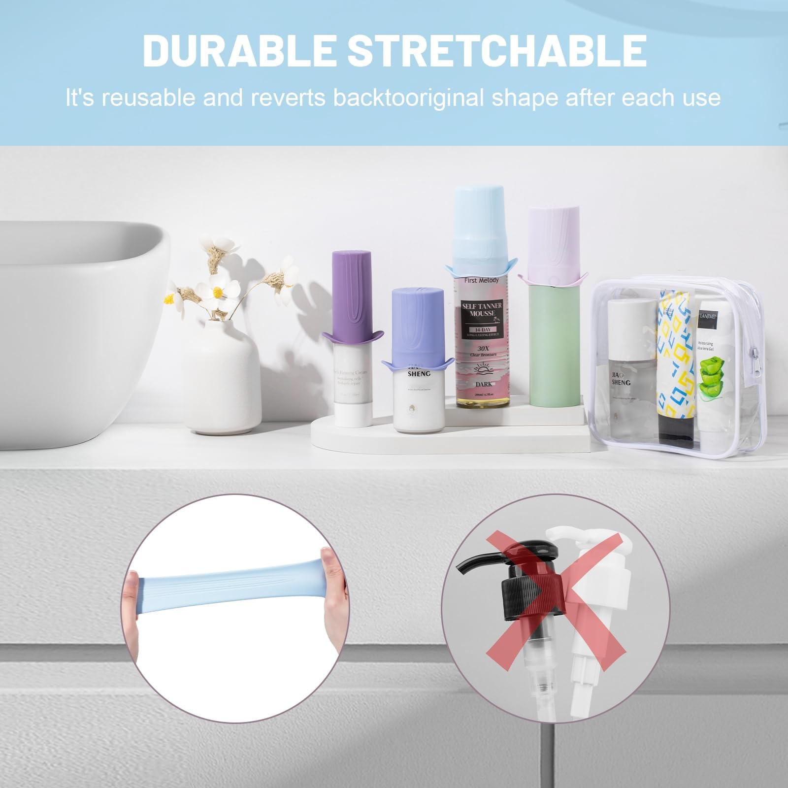Leakproof Travel Bottle Covers with Elastic Lids - Secure Cosmetic Containers for Toiletries | Prevent Leakage in Luggage | Perfect Travel Accessories for Vacation, Business Trips & Camping Essentials