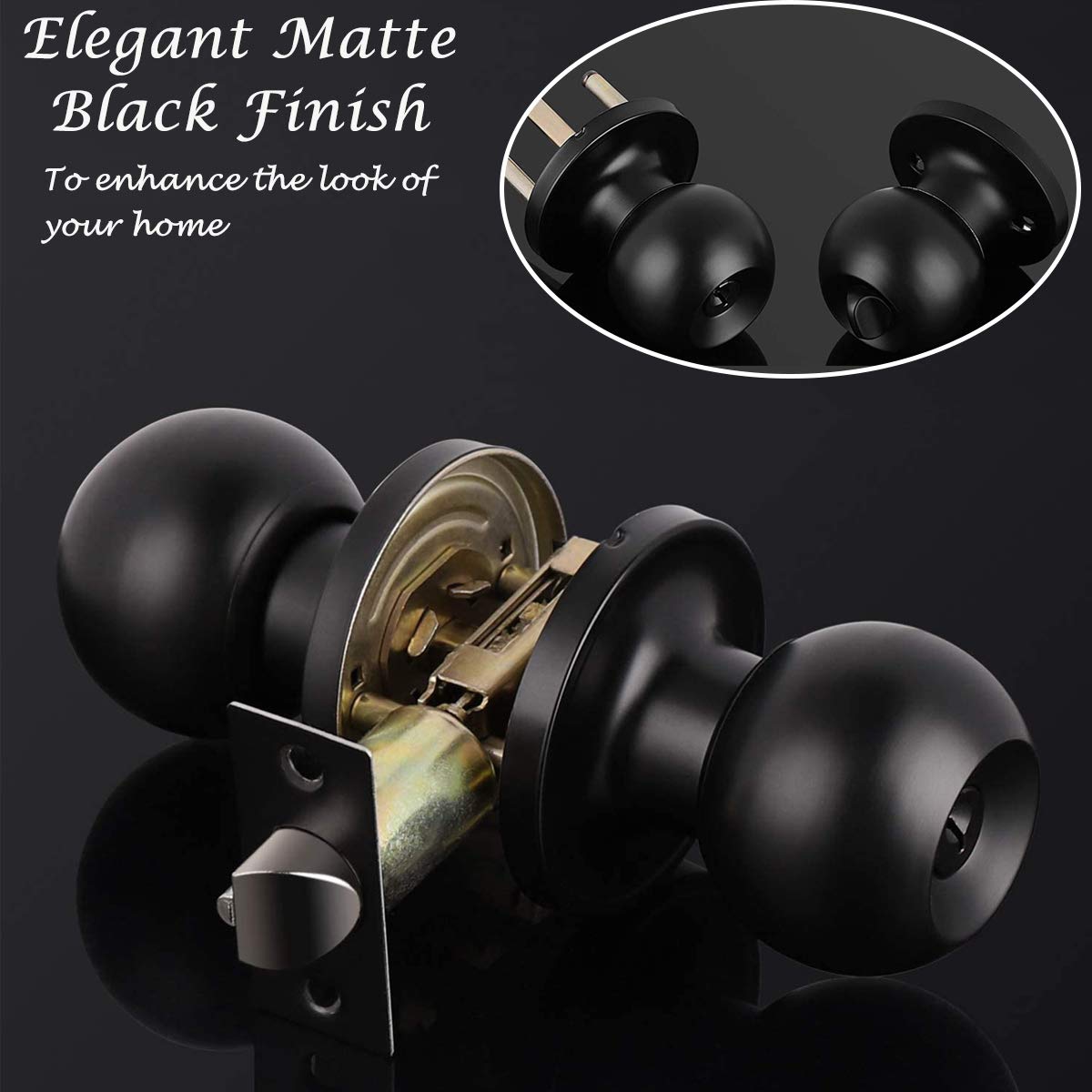 5-Pack Keyed Alike Entry Door Knob & Deadbolt Lock Set - Flat Black Round Knobs for Exterior/Front Doors - Perfect for Home Security & Easy Key Management (Ideal for Apartments, Rental Properties & Multi-Door Homes)