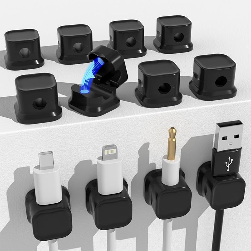 12 Pack Magnetic Cable Clips - Under Desk Cable Management Organizer, Adhesive Cord Holder for Home, Office, Car, Wall, Desktop & Nightstand - Black Cable Clips for Phone Charger, USB, Headset & Power Cords (Perfect for Workspace, Bedroom & Vehicle Organization)