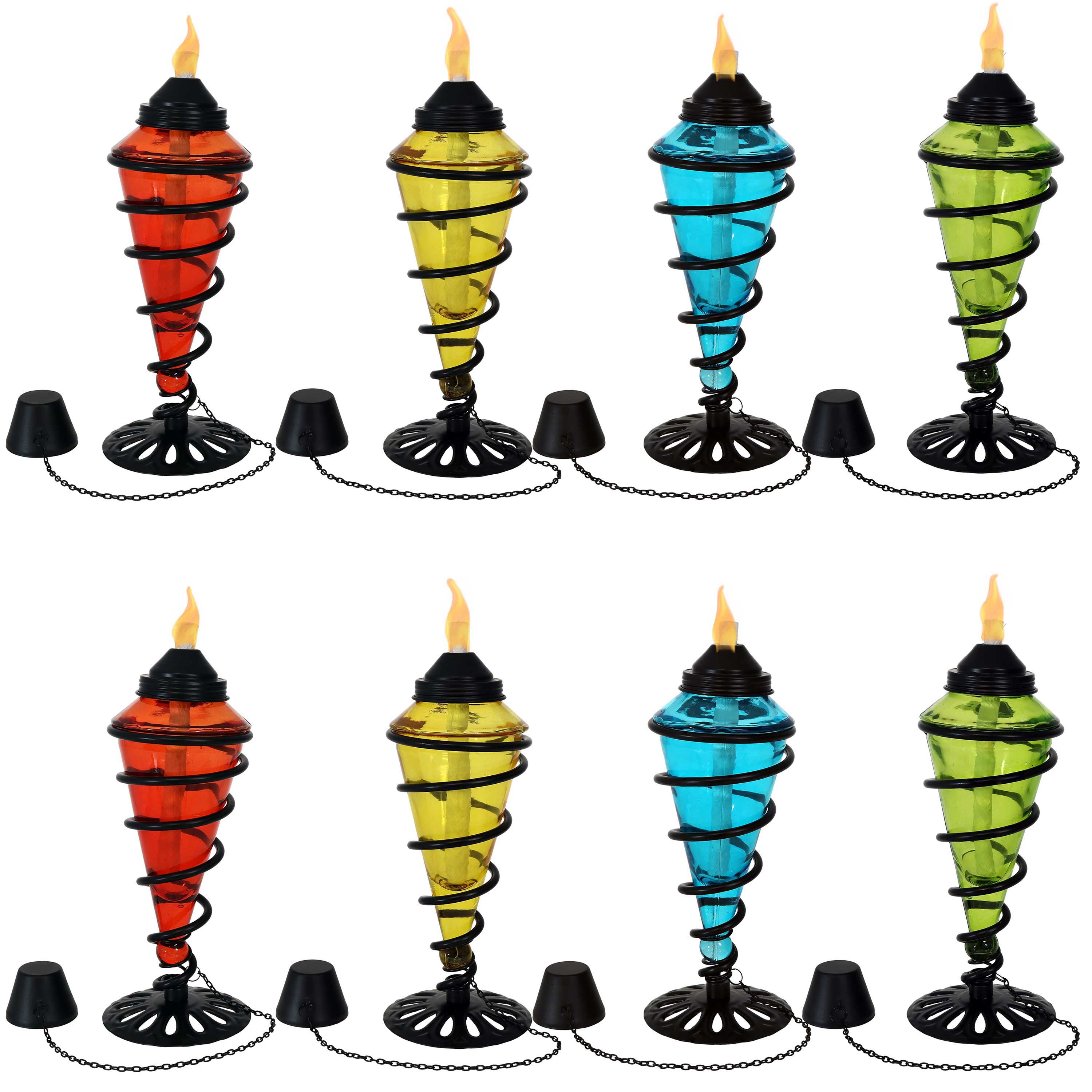 Sunnydaze Decorative Swirling Metal & Glass Outdoor Tabletop Torches - Patio, Garden, Poolside, and Backyard Ambiance Lighting