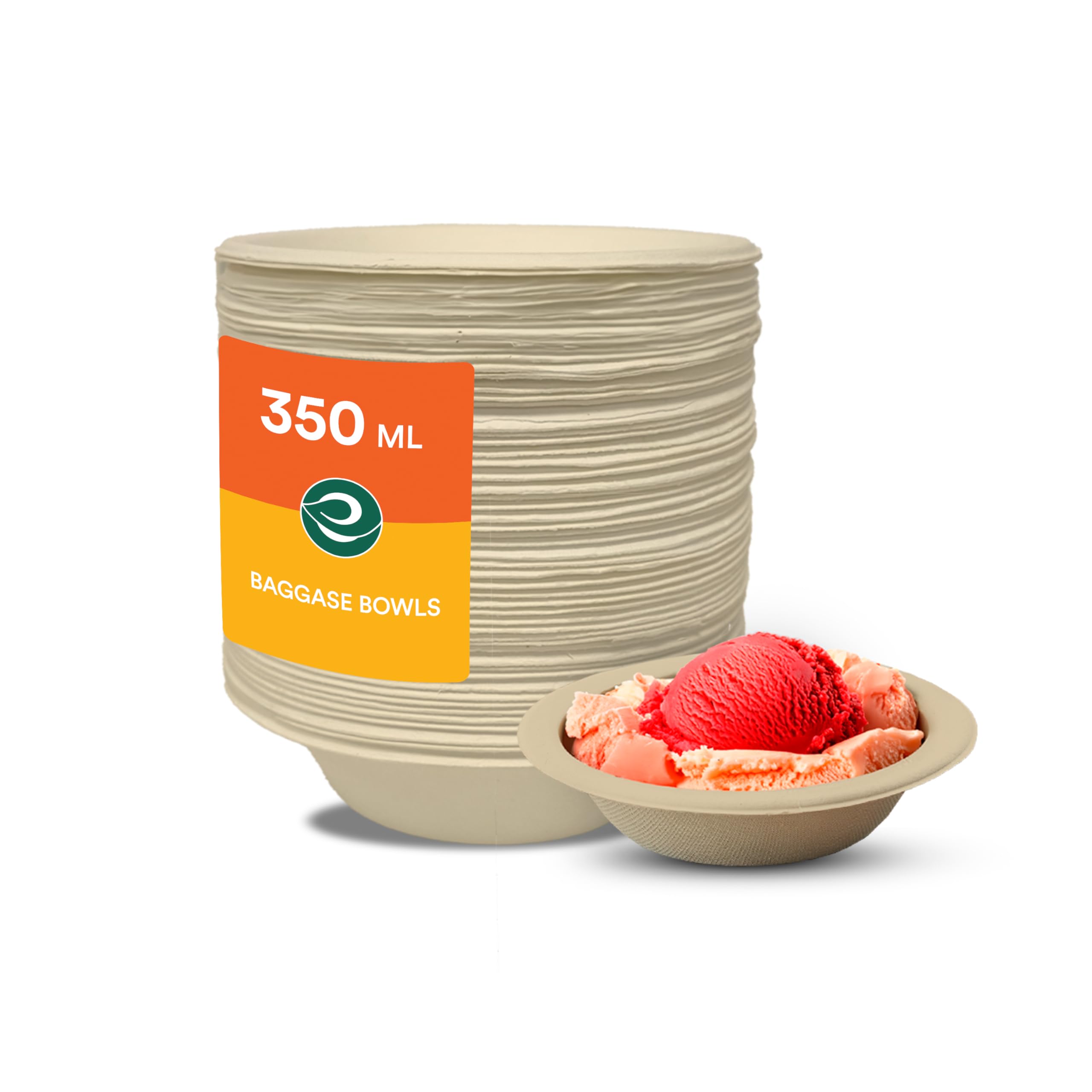 Eco-Friendly 350ml Disposable Bagasse Bowls (50 Pack) - Biodegradable Sugarcane Fiber Bowls for Snacks, Dinner, Parties & Weddings - Round Beige Compostable Tableware for Sustainable Events & Catering