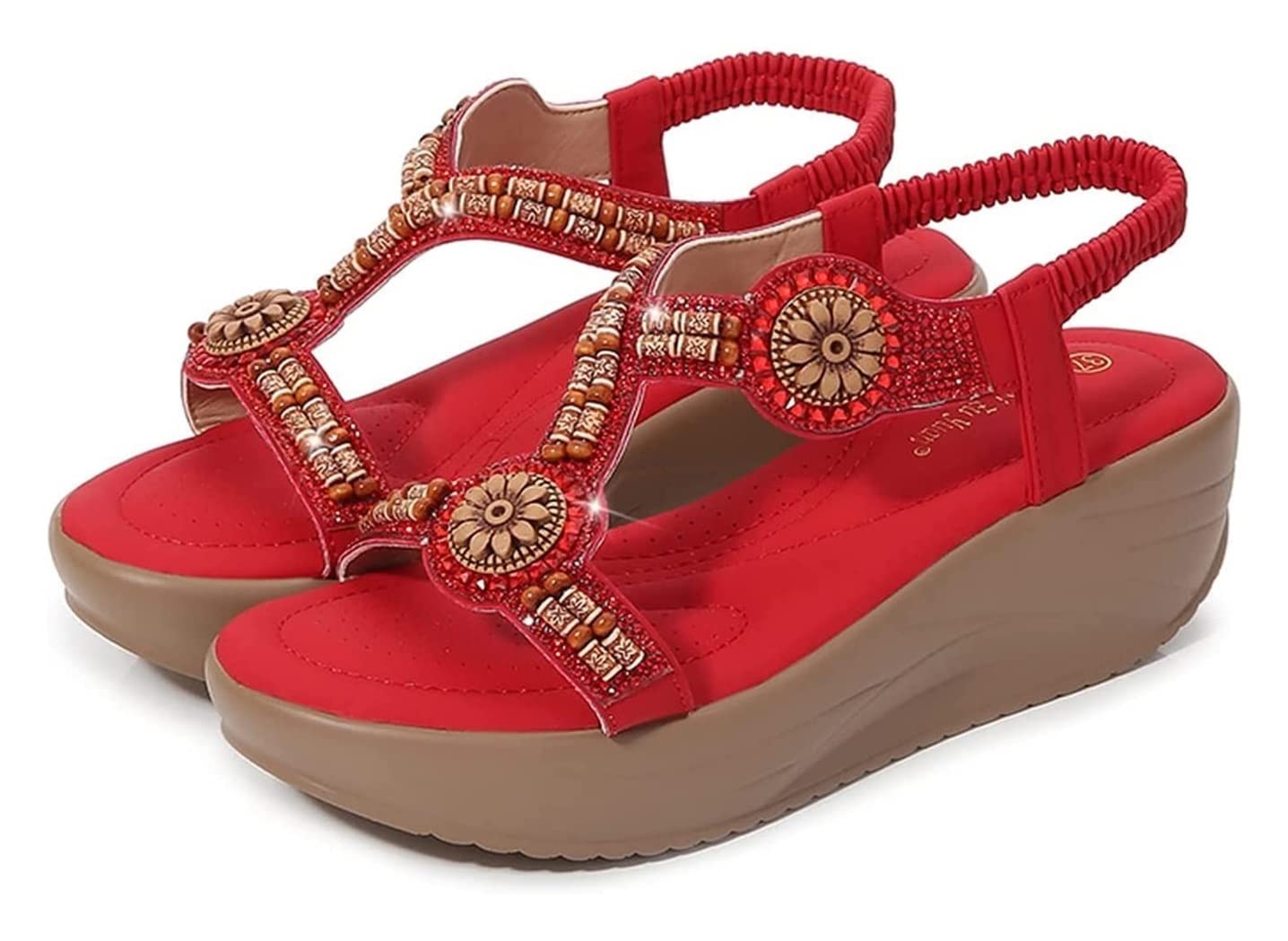 WARRIO Women's Fashion Platform Wedge Sandals - Summer Rhinestone Elastic Band Comfortable Open Toe Shoes for Women | Perfect for Beach, Vacation & Casual Outings