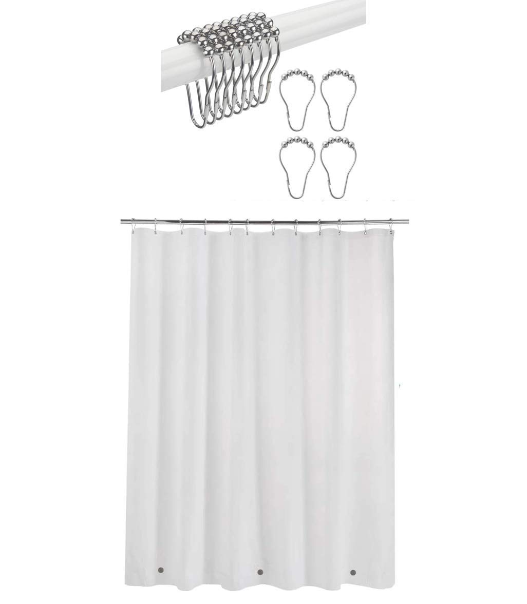 Titanker 12-Pack Shower Curtain Rings with Waterproof PEVA Shower Curtain Liner 72x72 Inches - Lightweight, Mold & Mildew Resistant - Perfect for Bathroom, Hotel, Dorm, RV (White)