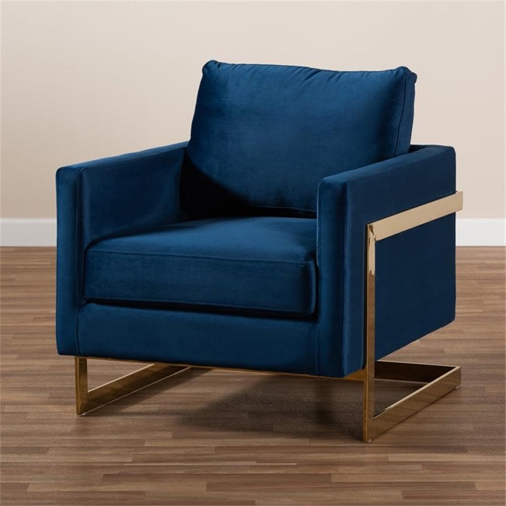 Baxton Studio Matteo Velvet Fabric Accent Chair with Gold Finish - Royal Blue Velvet Upholstered Chair for Living Room, Bedroom & Home Office Decor