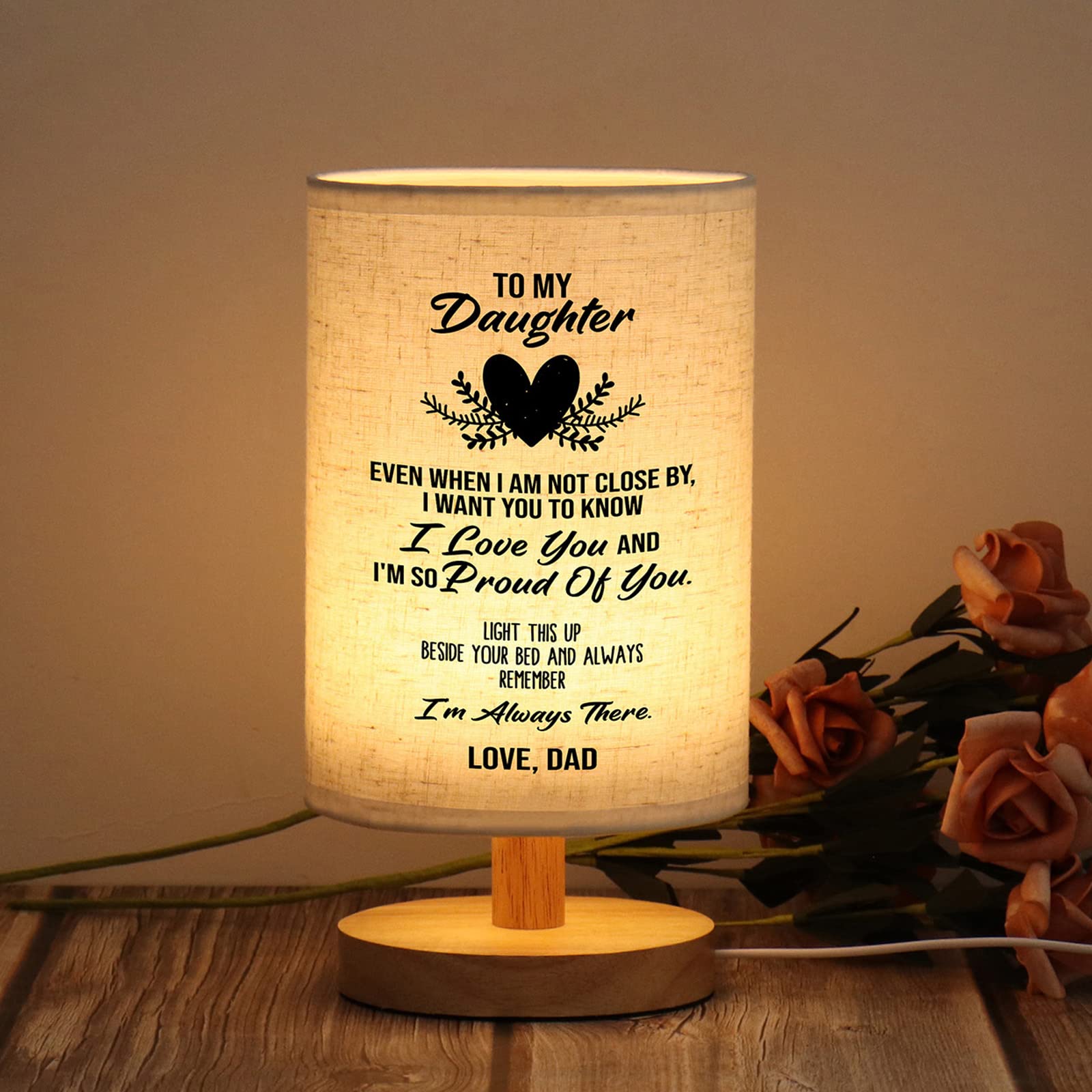 WSYEAR Heartwarming Table Lamp - Perfect Gift for Daughter from Dad on Mother's Day, Birthday & Graduation | Elegant Bedside Lighting for Grown Daughters | Ideal for Bedroom, Dorm & Home Decor
