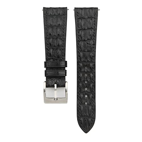 Premium Alligator Double Hornback Leather Watch Straps for Men & Women - Quick Release Replacement Bands - 16mm to 24mm Sizes (Black) - Perfect for Dress Watches, Business Attire & Luxury Fashion Accessories
