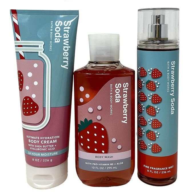 Strawberry Soda Trio Gift Set - Fragrance Mist, Body Cream & Body Wash for Women | Sweet Scented Bath & Body Care Collection | Perfect for Birthdays, Valentine's Day & Self-Care Gifts